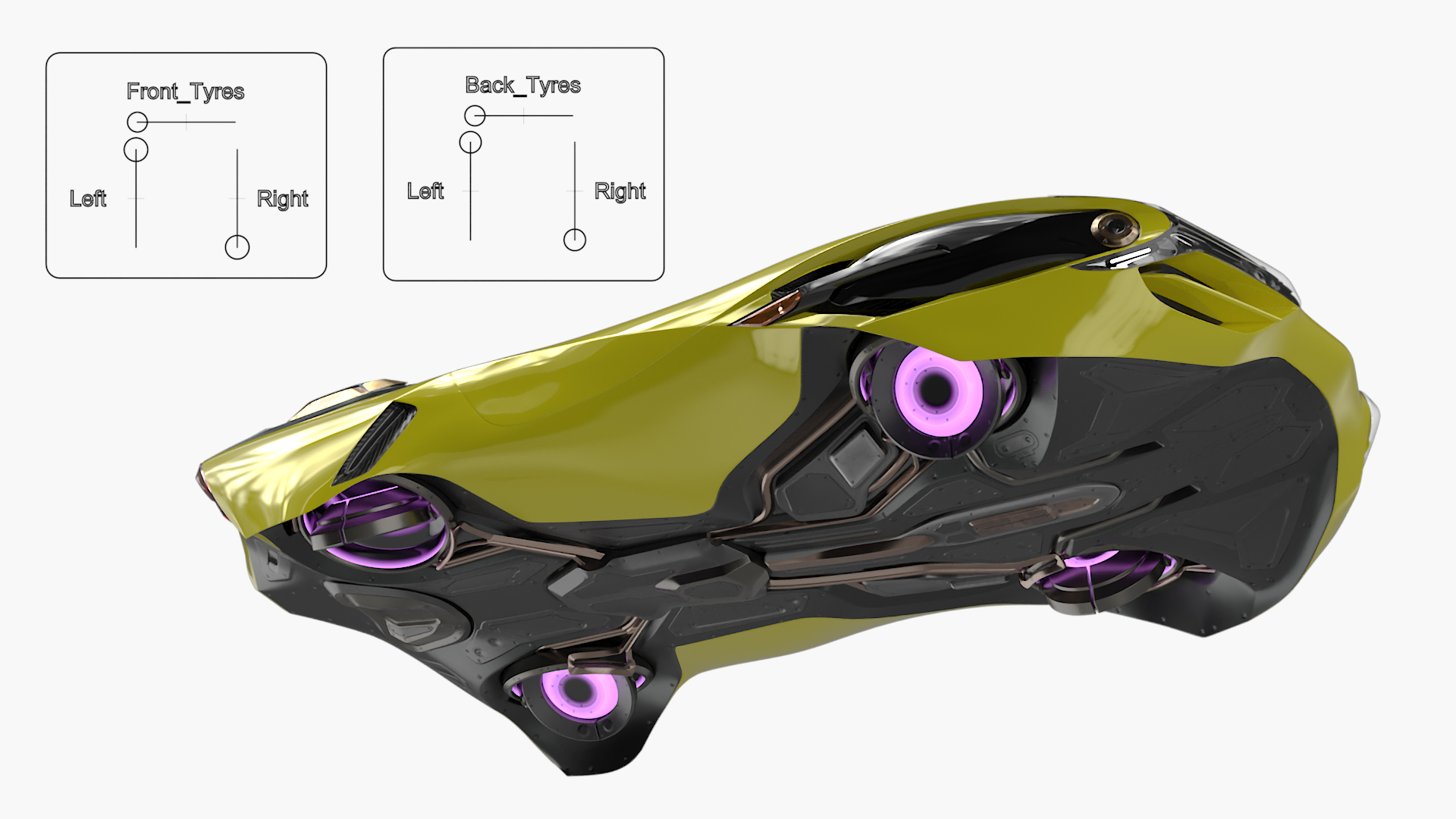 Futuristic Flying Vehicle Yellow Rigged 3D model