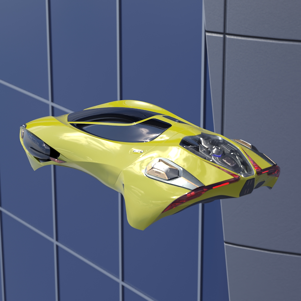 Futuristic Flying Vehicle Yellow Rigged 3D model