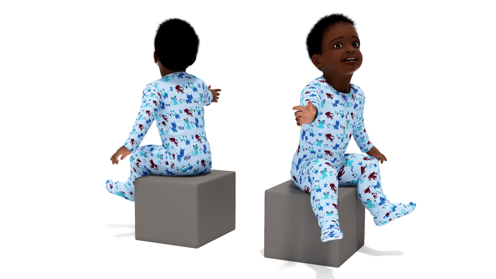 3D African Baby Boy Wearing Full Bodysuit Sitting