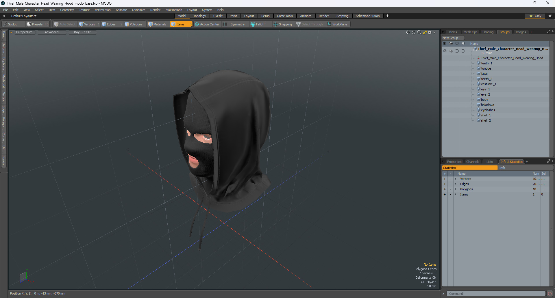 3D Thief Male Character Head Wearing Hood model