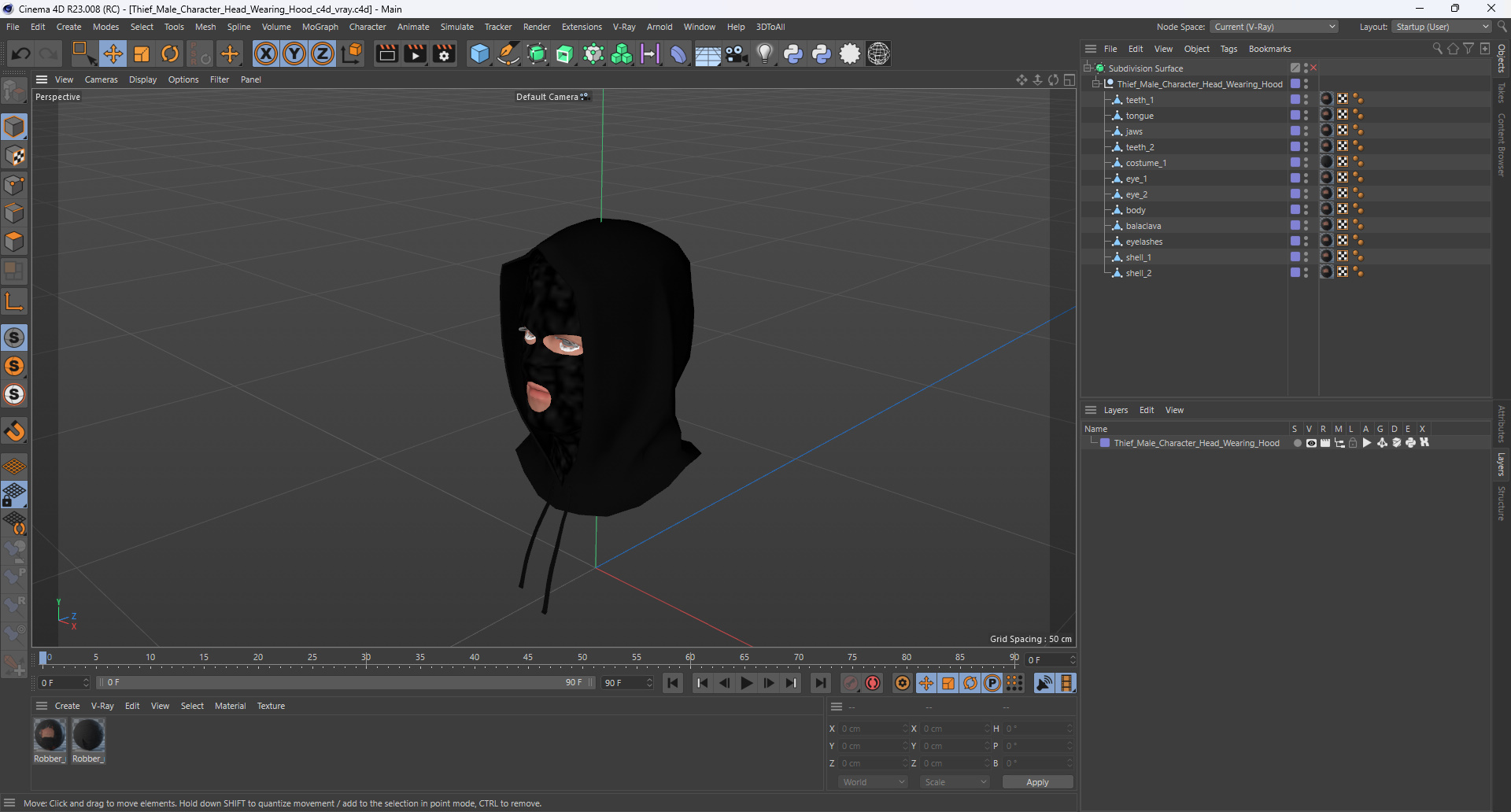 3D Thief Male Character Head Wearing Hood model