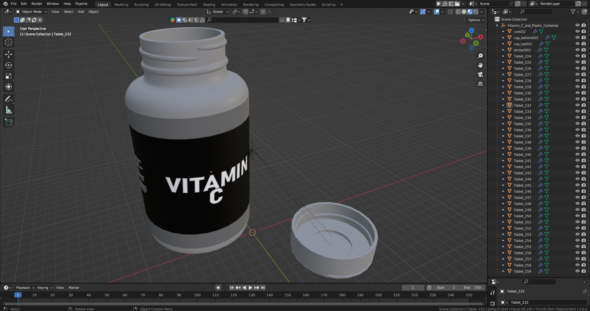 3D Vitamin C and Plastic Container