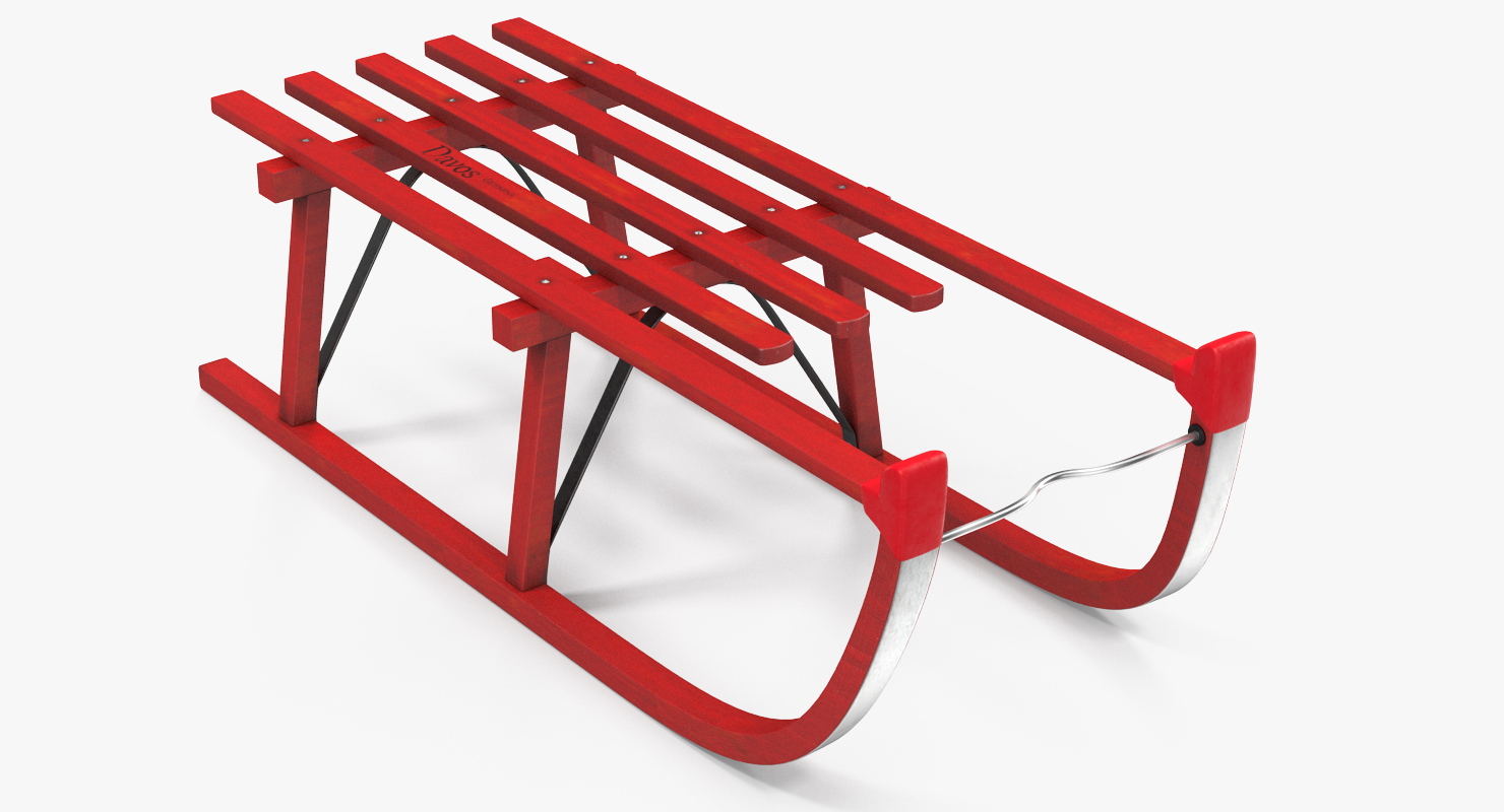 3D model Snow Wooden Sled Red