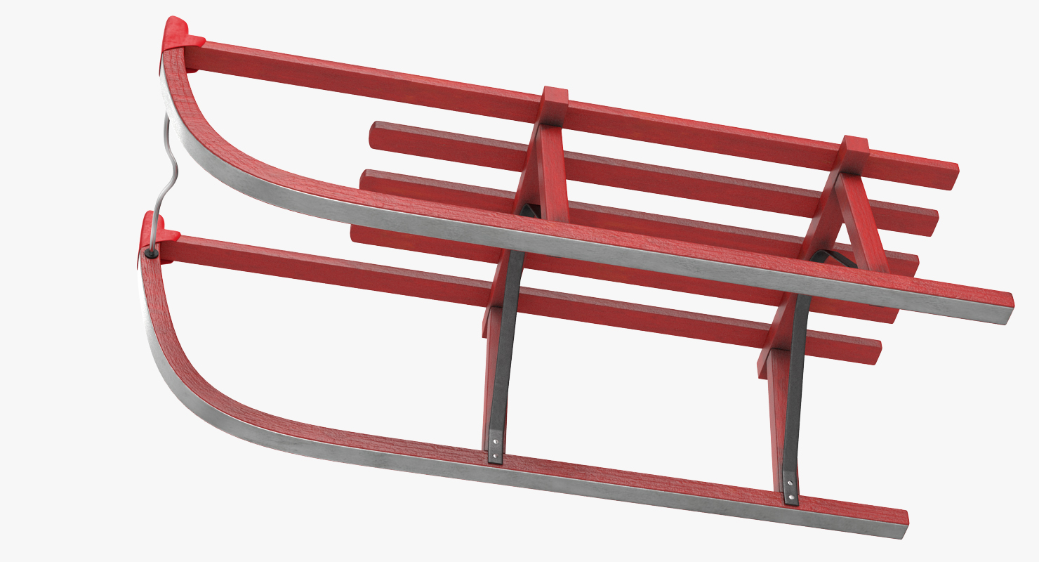 3D model Snow Wooden Sled Red