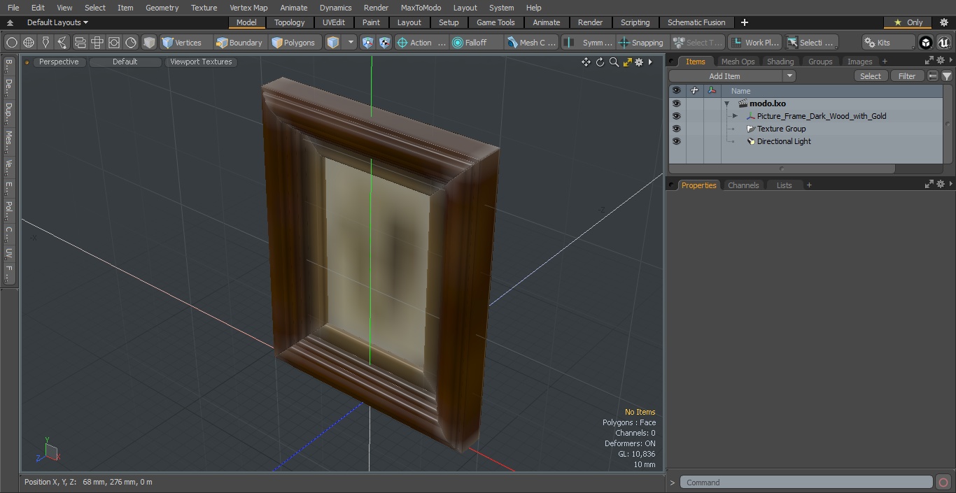 3D Picture Frame Dark Wood with Gold model