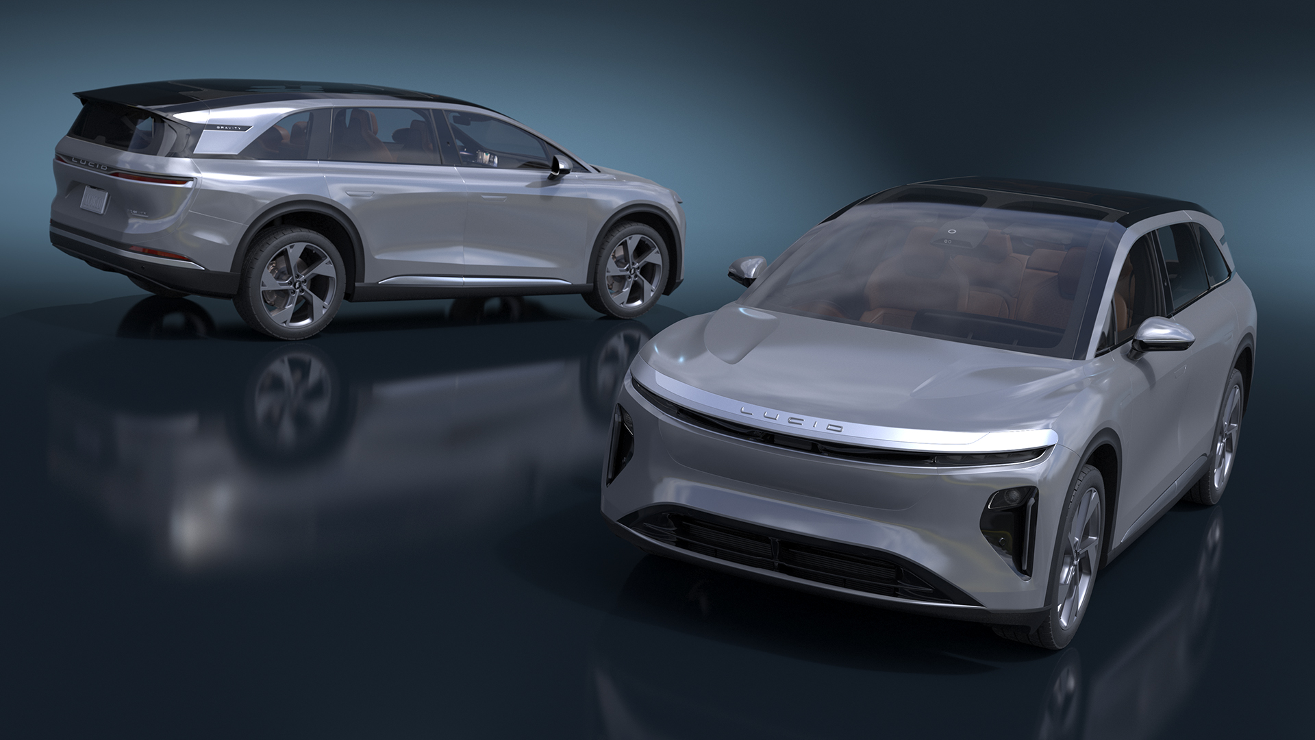 3D Lucid Gravity Electric Suv Gray with Lights Off Rigged for Cinema 4D model