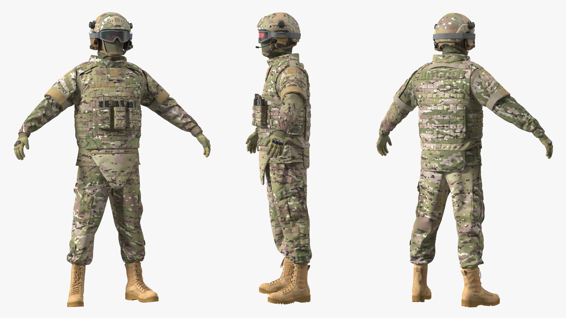 Military Soldier in Green Camo A-pose 3D