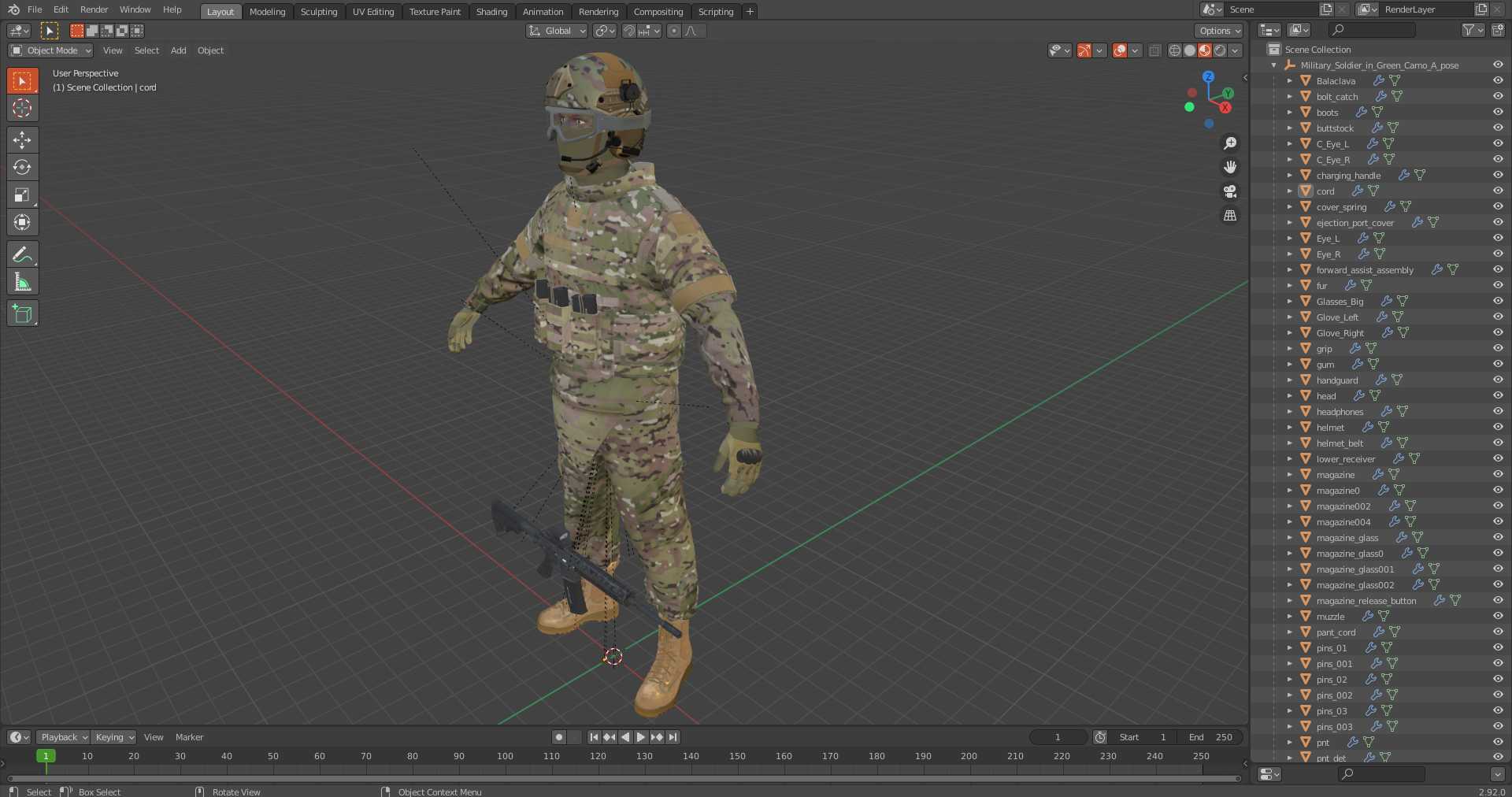 Military Soldier in Green Camo A-pose 3D