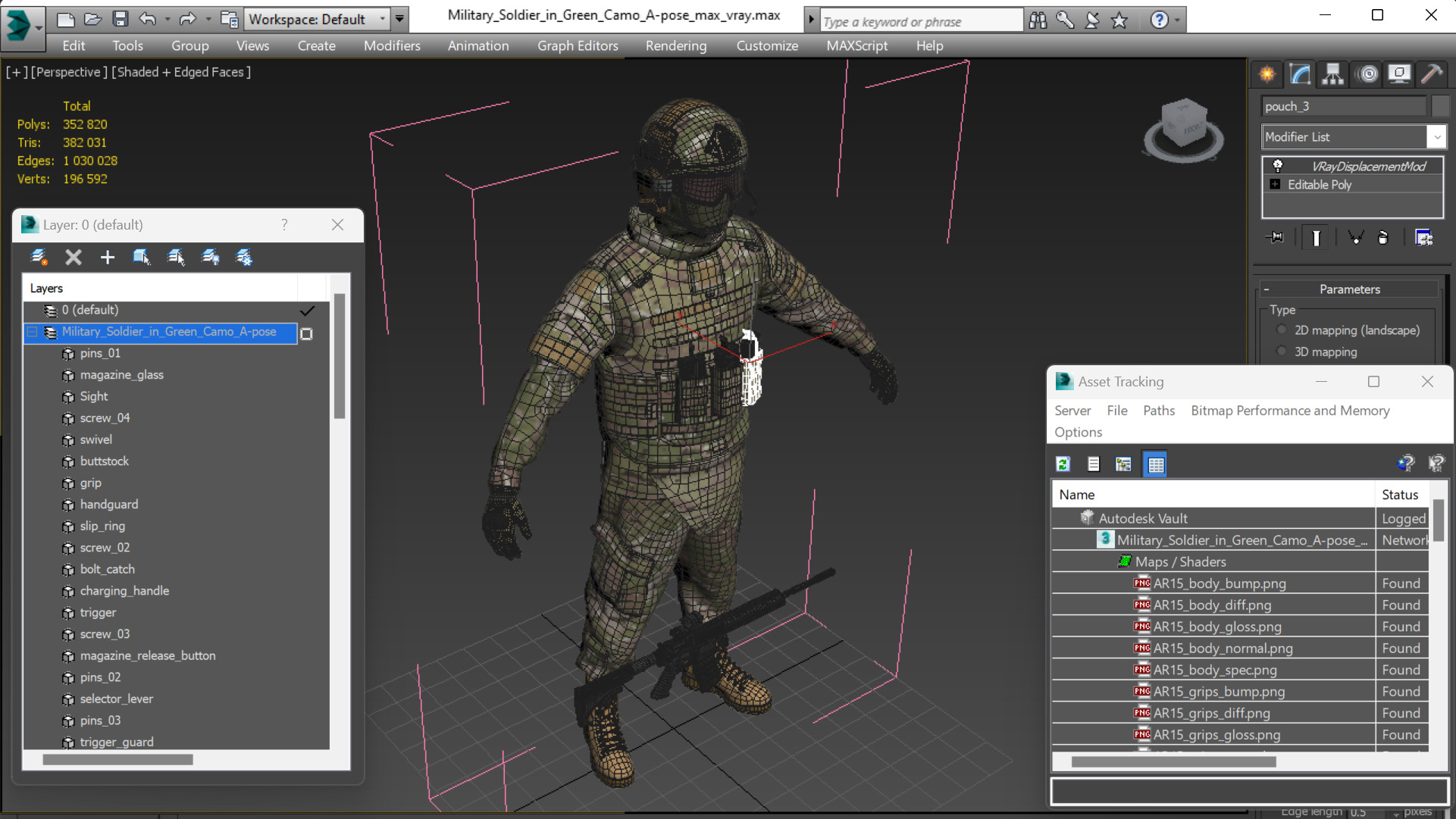 Military Soldier in Green Camo A-pose 3D