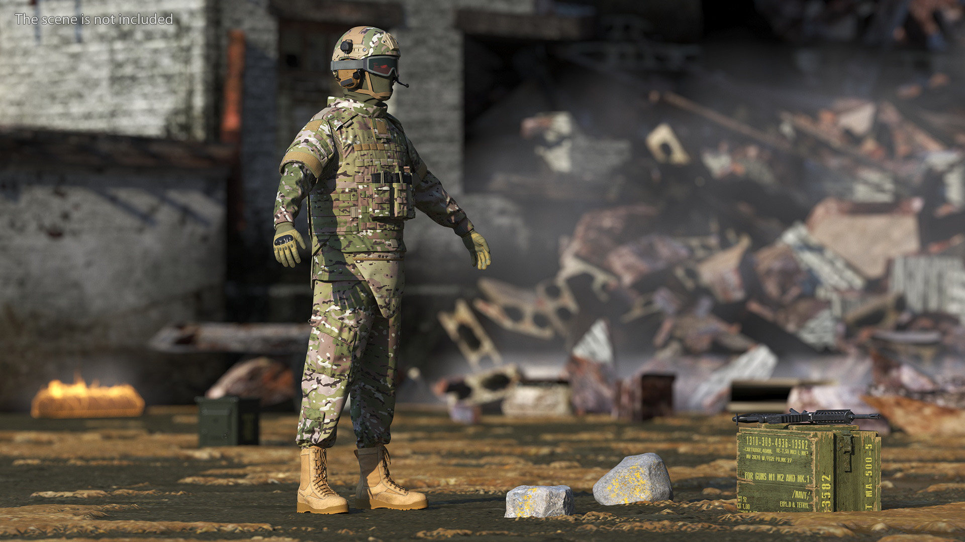 Military Soldier in Green Camo A-pose 3D