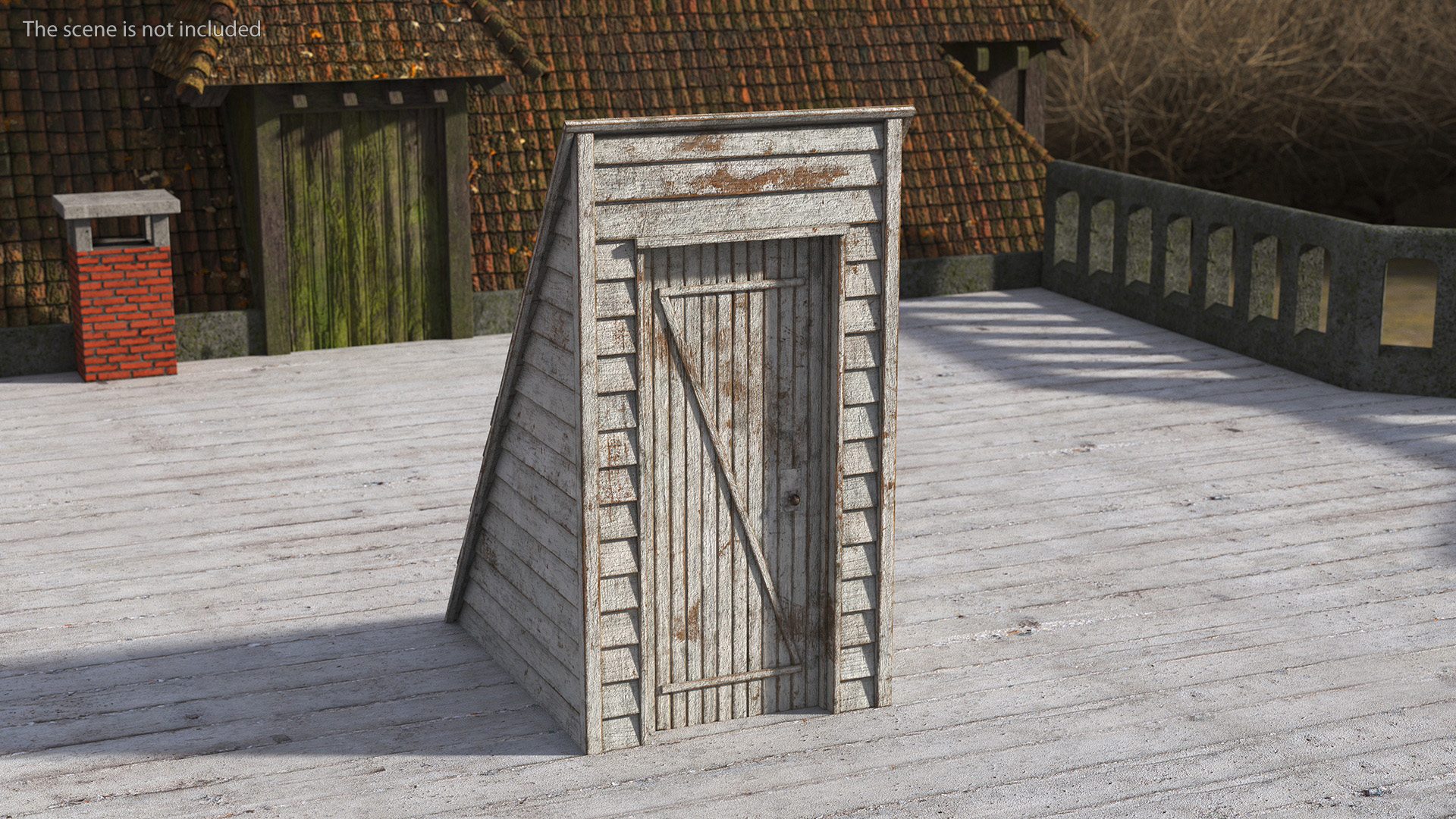 3D Rustic Wooden Rooftop Entrance White