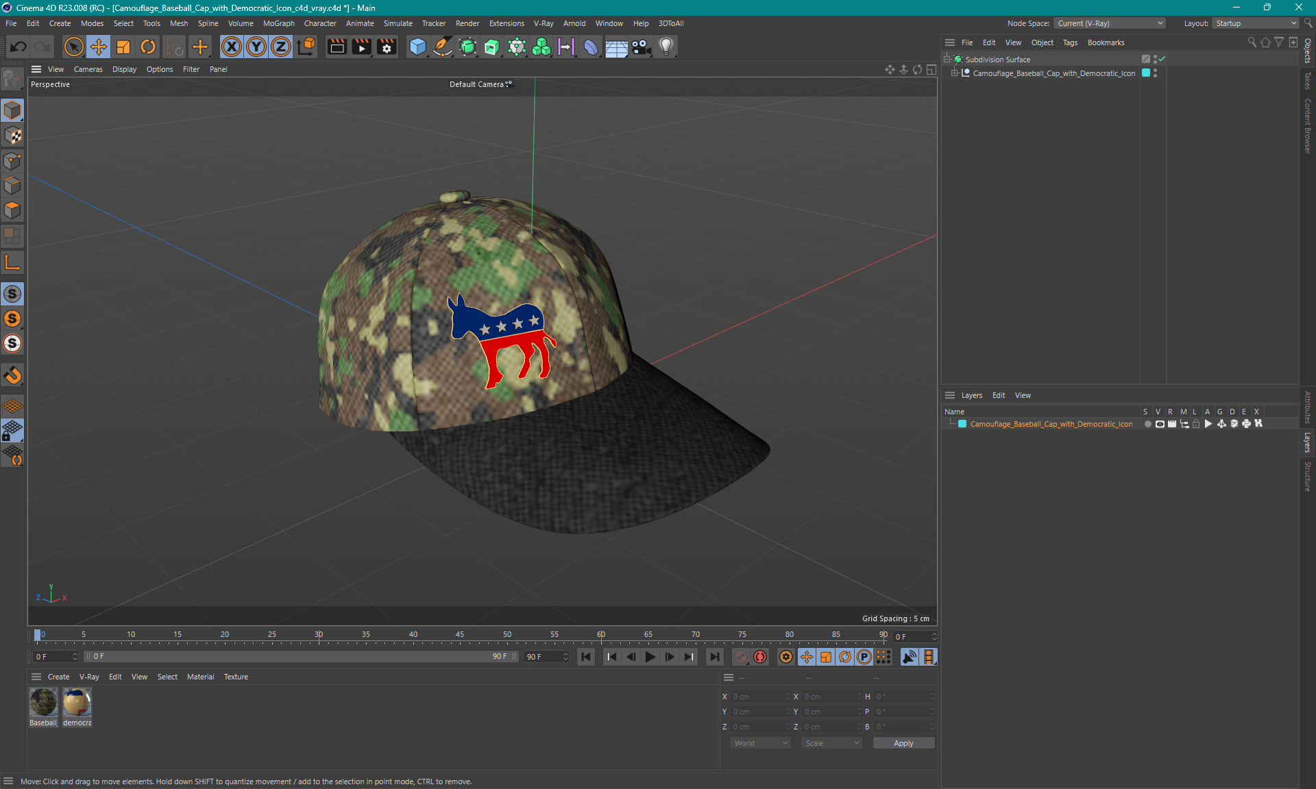 Camouflage Baseball Cap with Democratic Icon 3D model