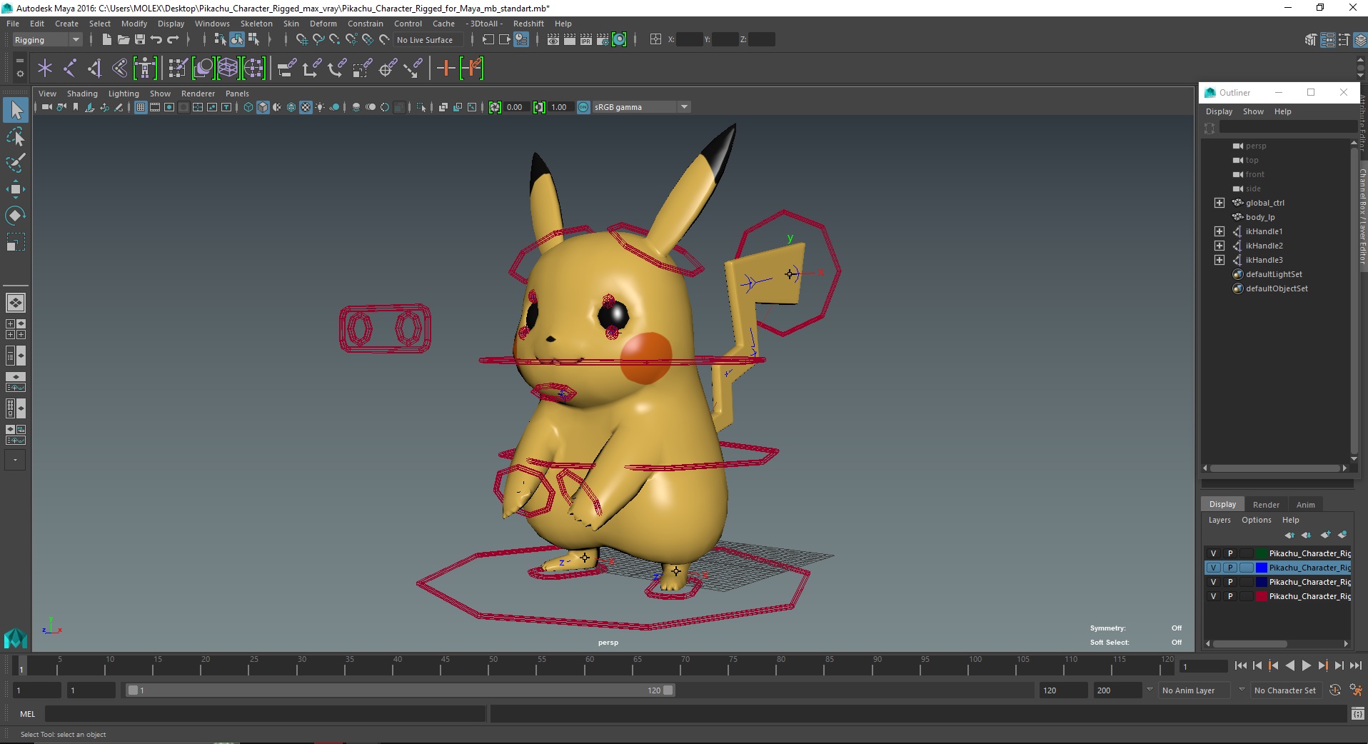 3D Pikachu Character Rigged for Maya model