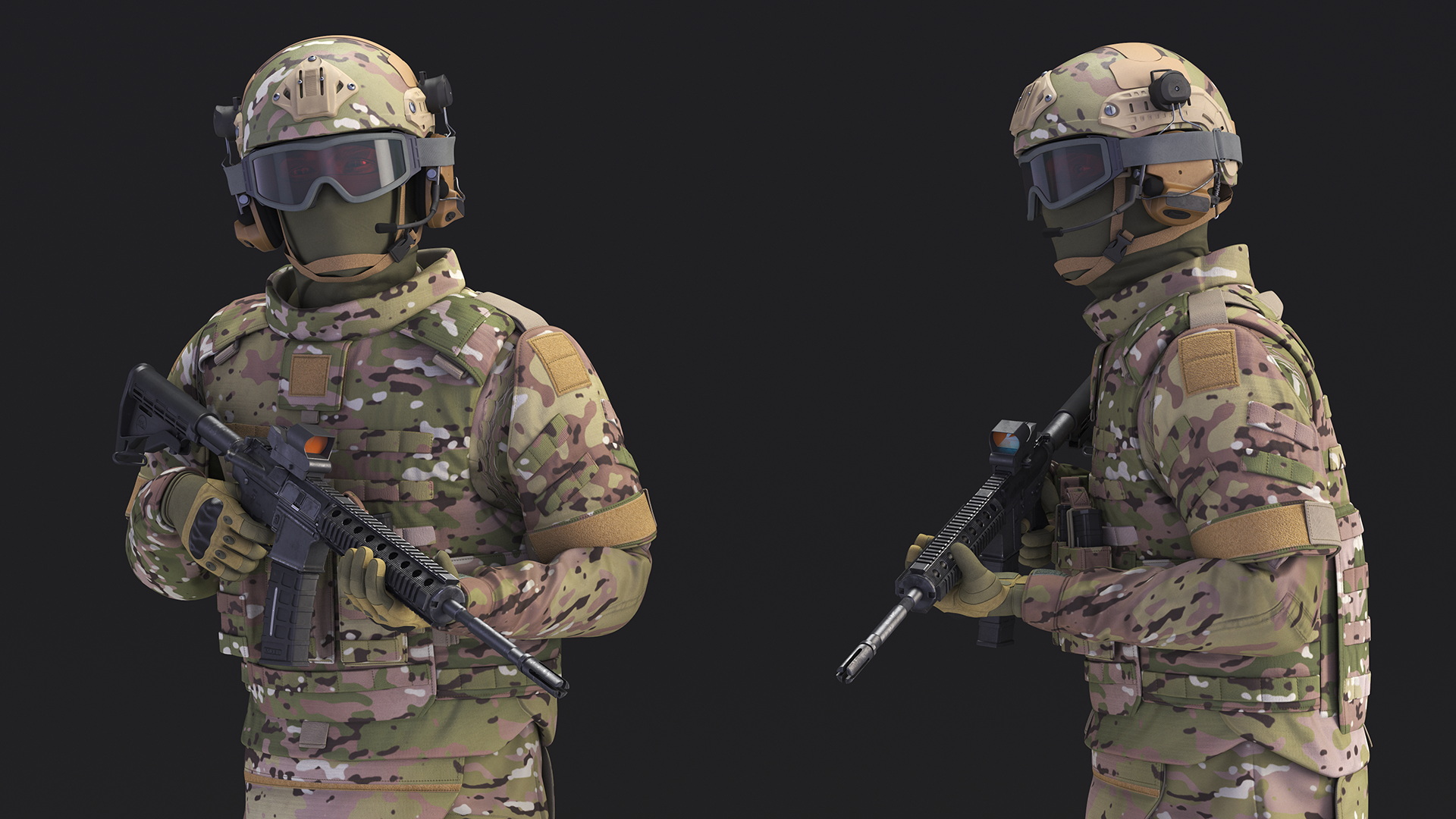 Equipped Military Soldier in Green Camo Walking 3D