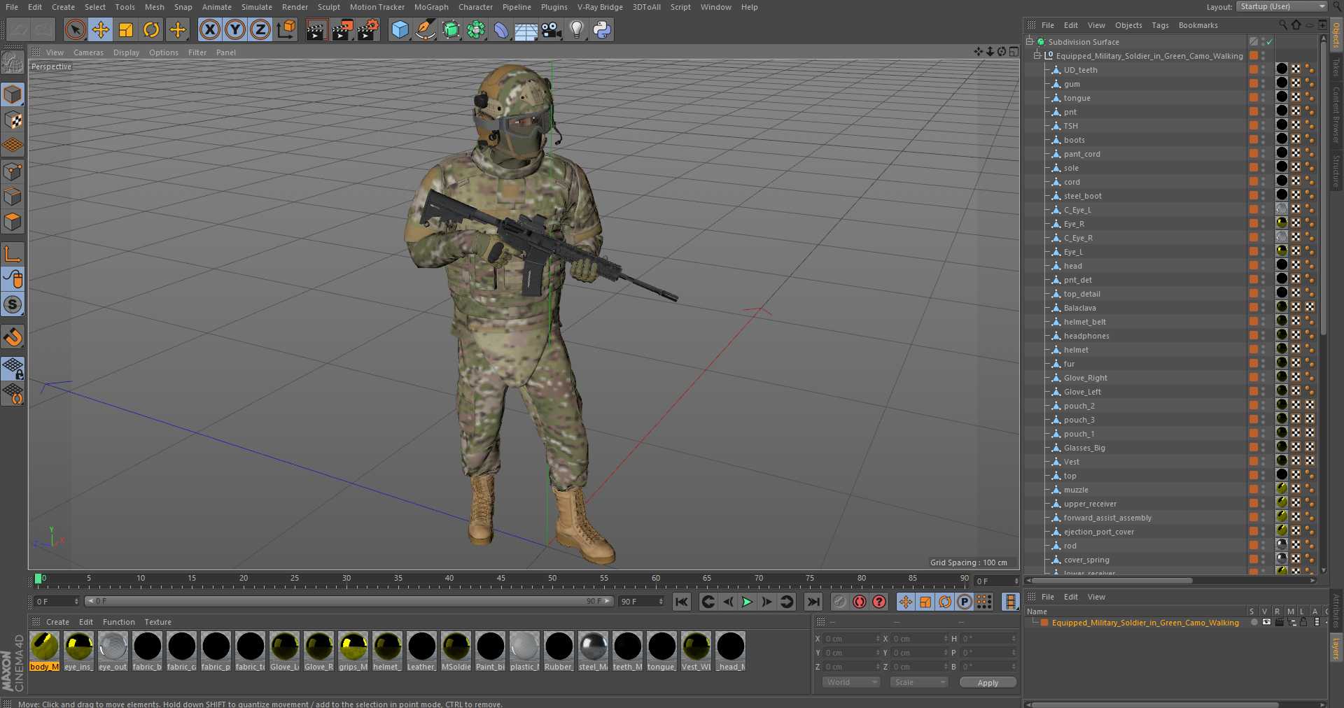 Equipped Military Soldier in Green Camo Walking 3D