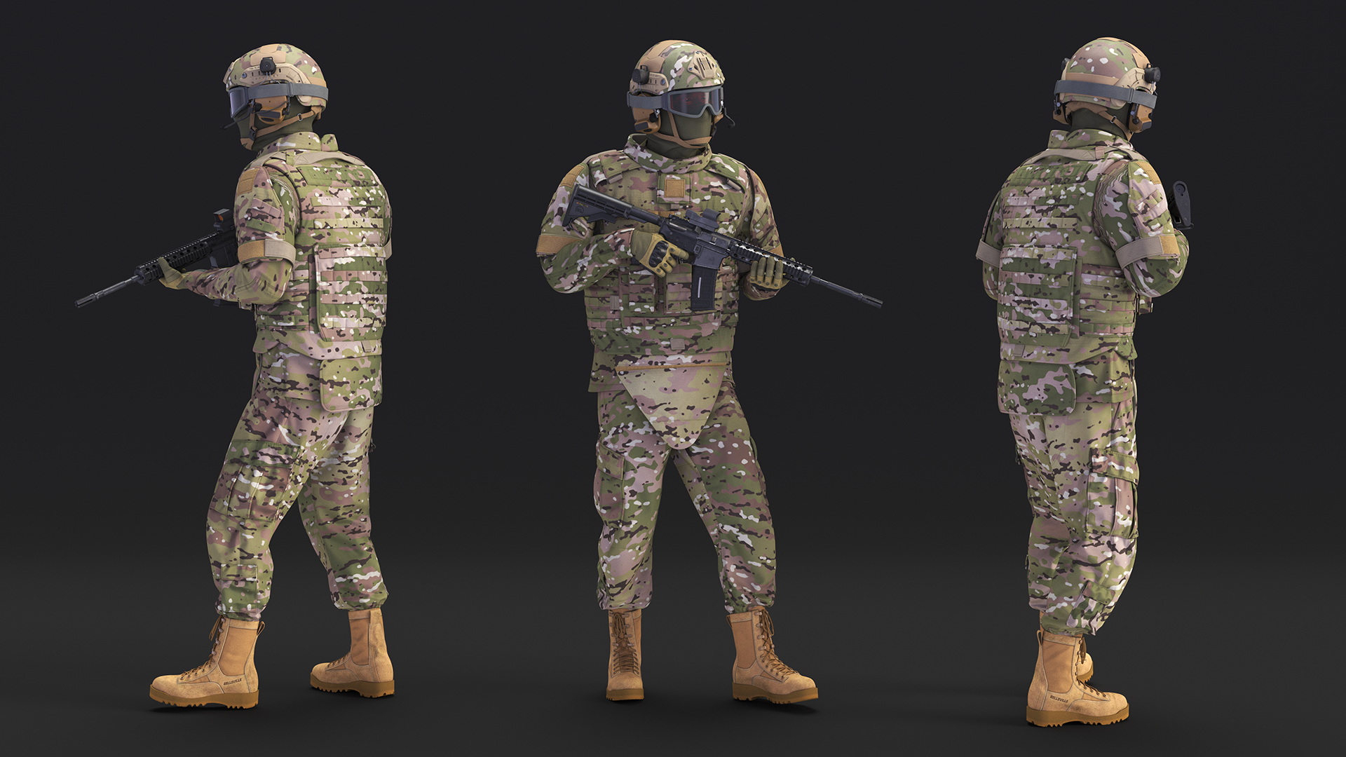 Equipped Military Soldier in Green Camo Walking 3D