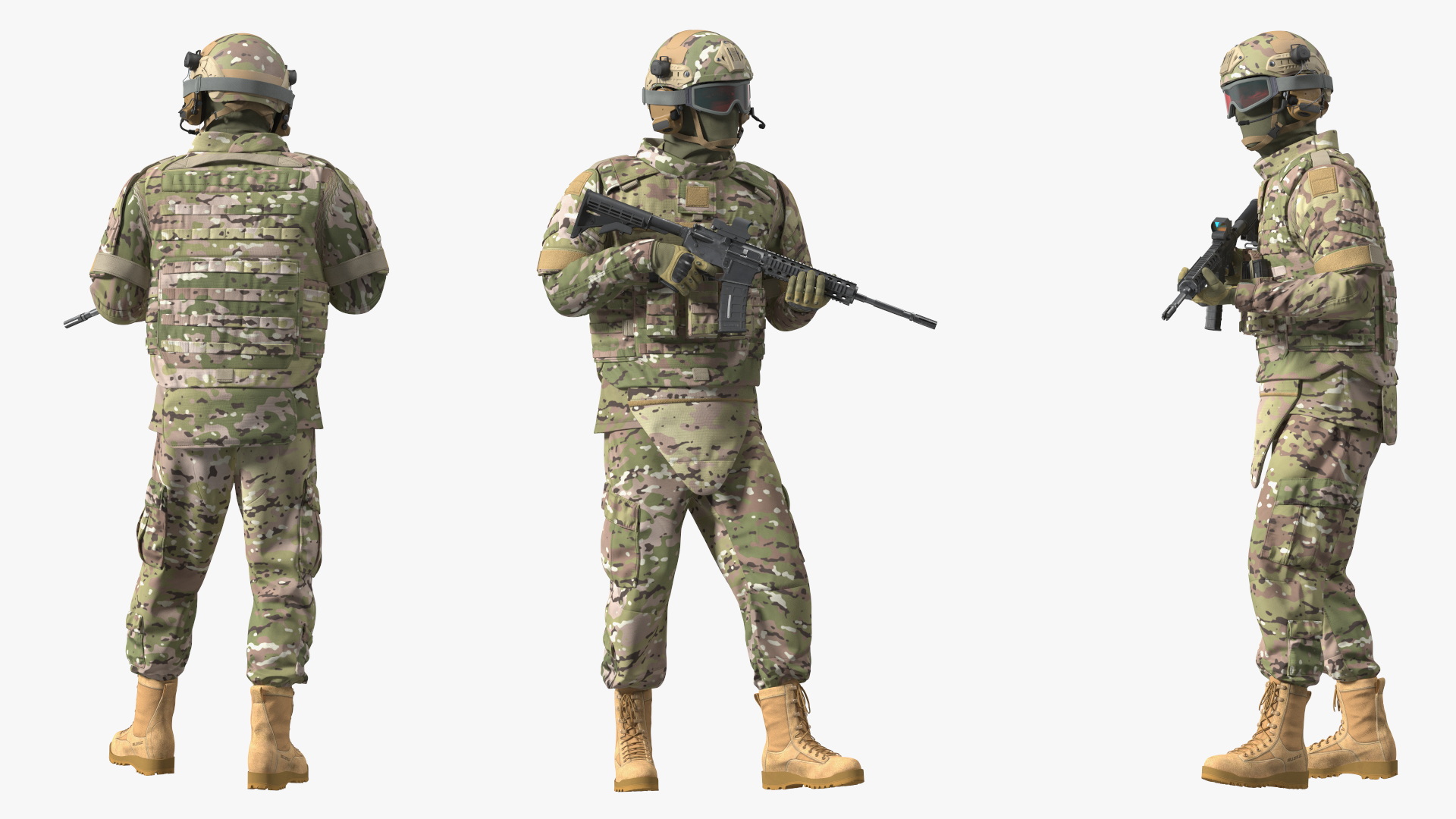 Equipped Military Soldier in Green Camo Walking 3D