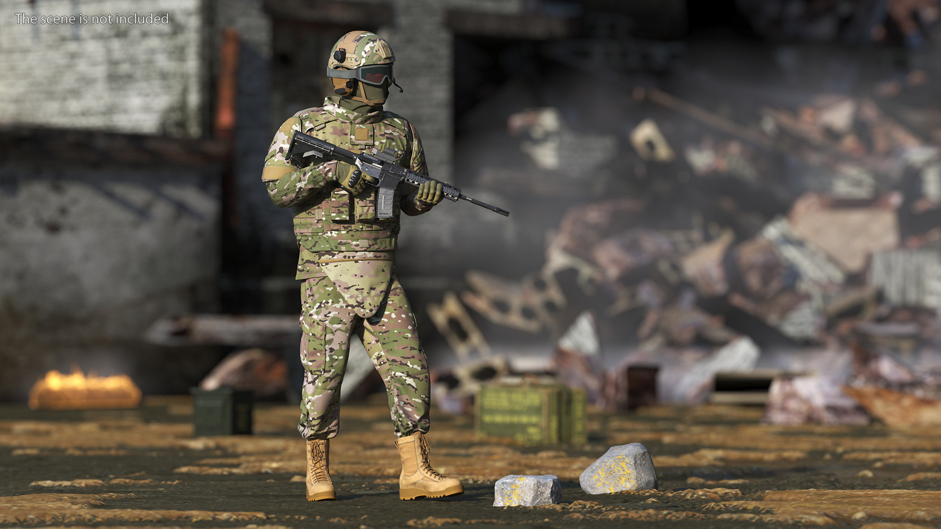 Equipped Military Soldier in Green Camo Walking 3D