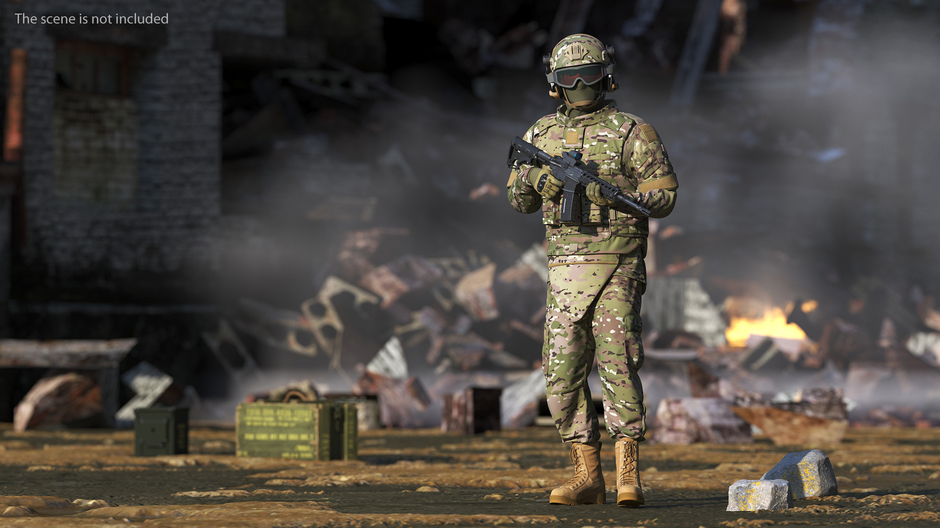 Equipped Military Soldier in Green Camo Walking 3D