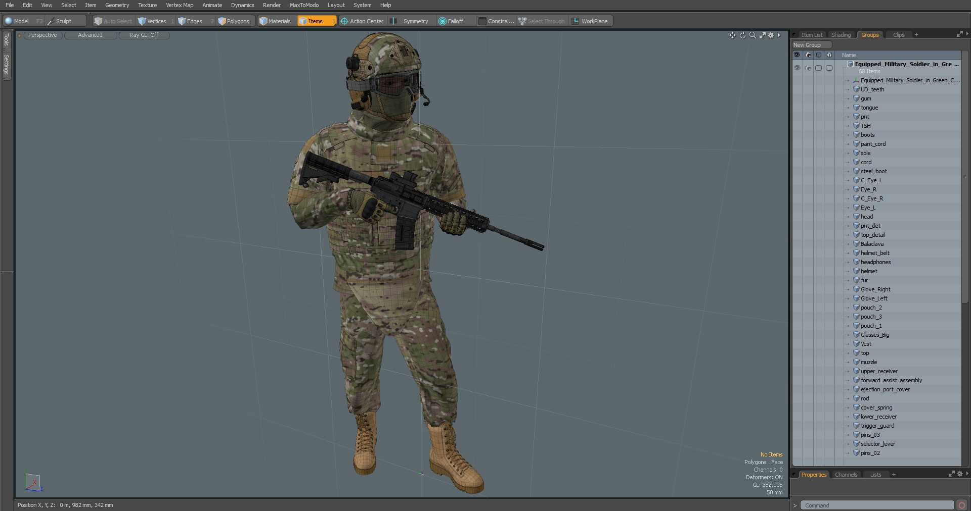 Equipped Military Soldier in Green Camo Walking 3D