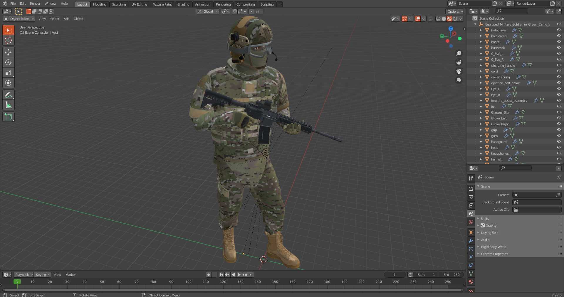 Equipped Military Soldier in Green Camo Walking 3D