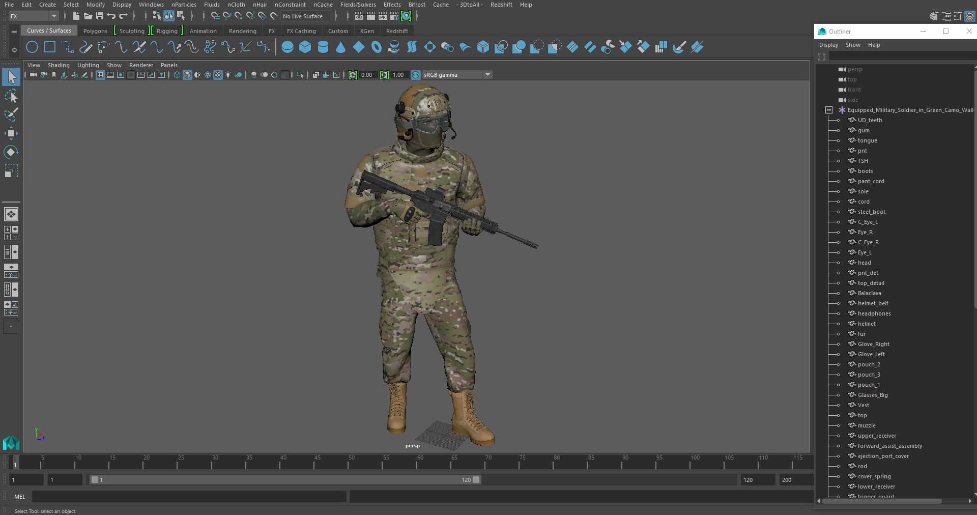 Equipped Military Soldier in Green Camo Walking 3D