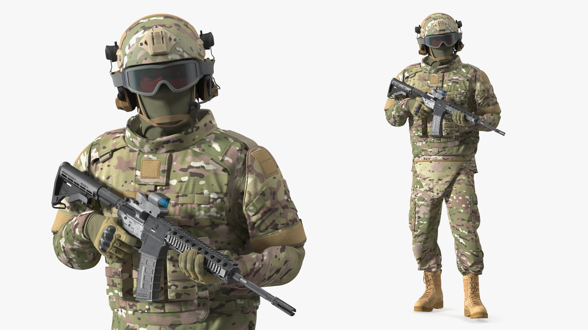 Equipped Military Soldier in Green Camo Walking 3D