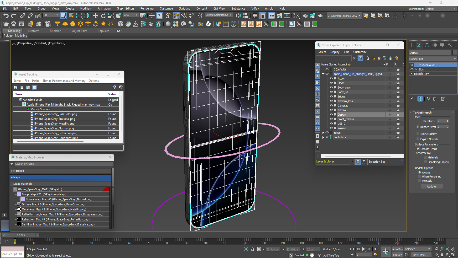 Apple iPhone Flip Midnight Black Rigged 3D model