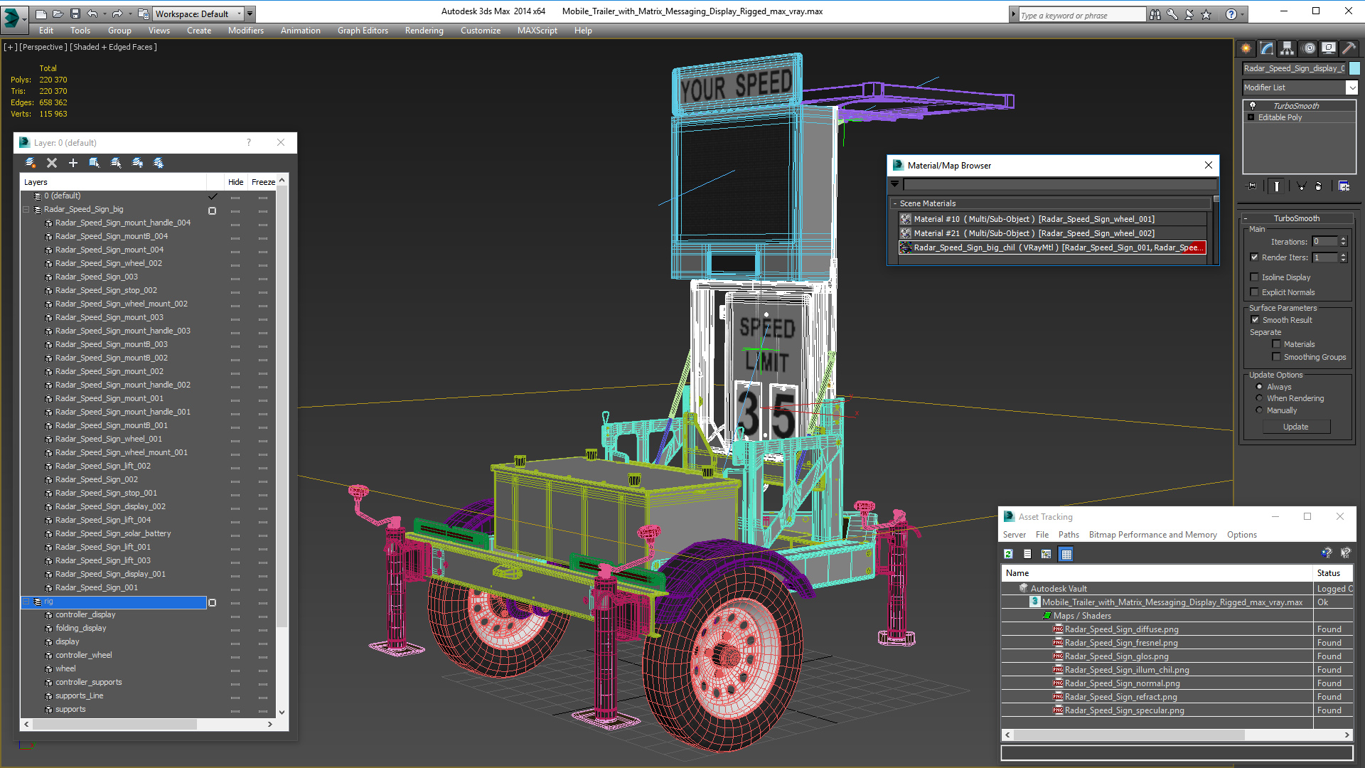 3D Mobile Trailer with Matrix Messaging Display Rigged