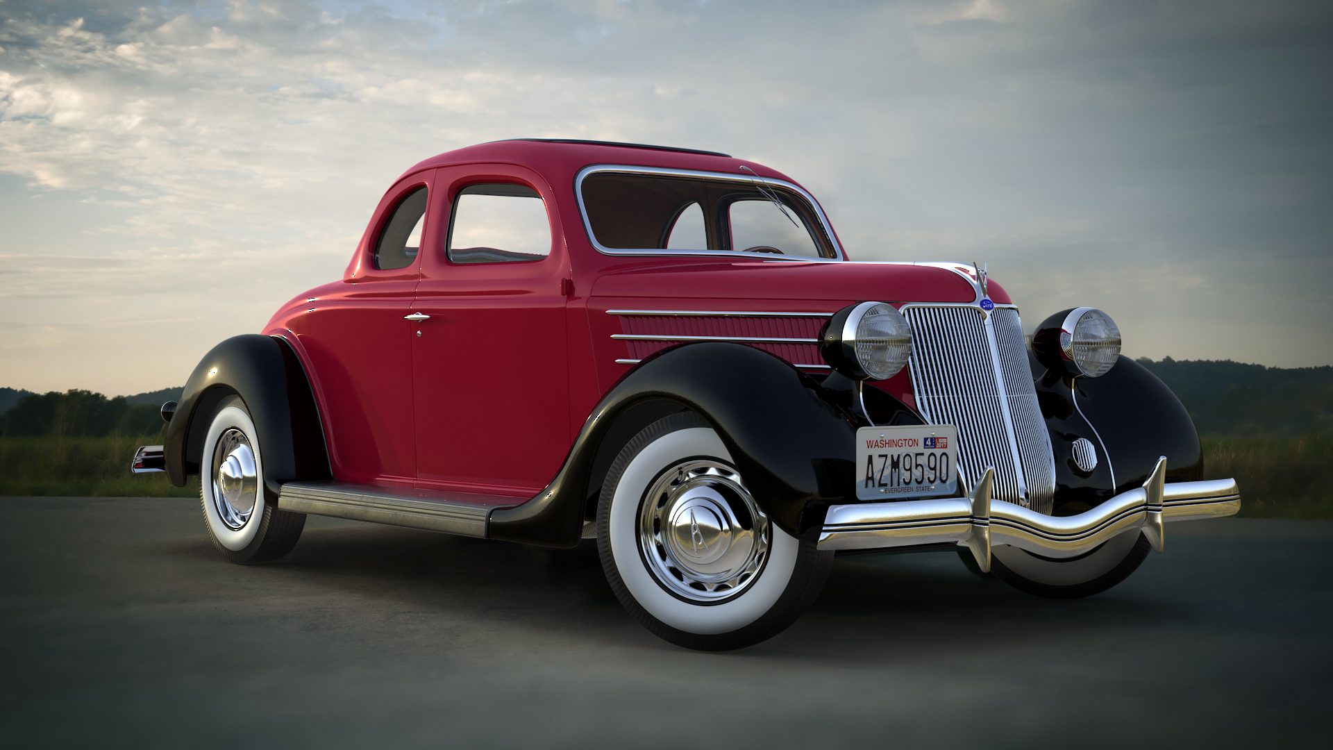 1936 Ford V8 Coupe Red 3D