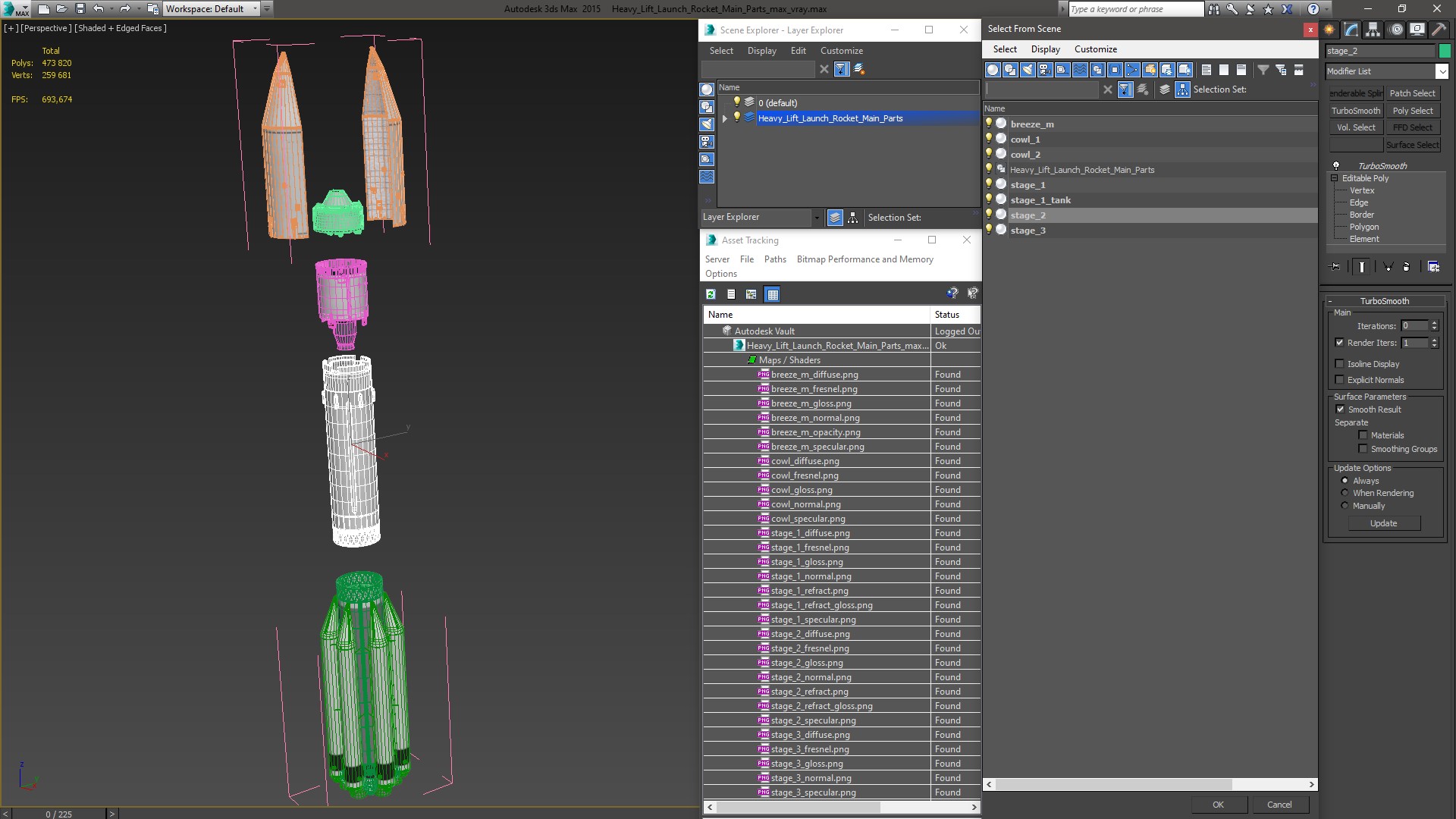 3D model Heavy Lift Launch Rocket Main Parts