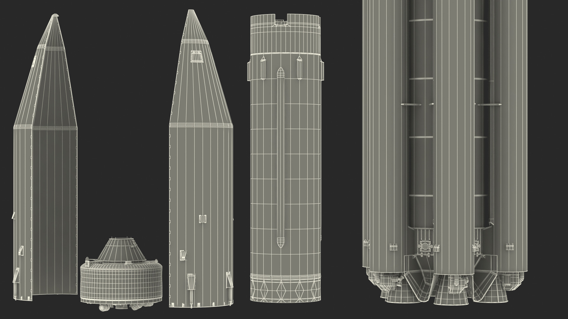 3D model Heavy Lift Launch Rocket Main Parts