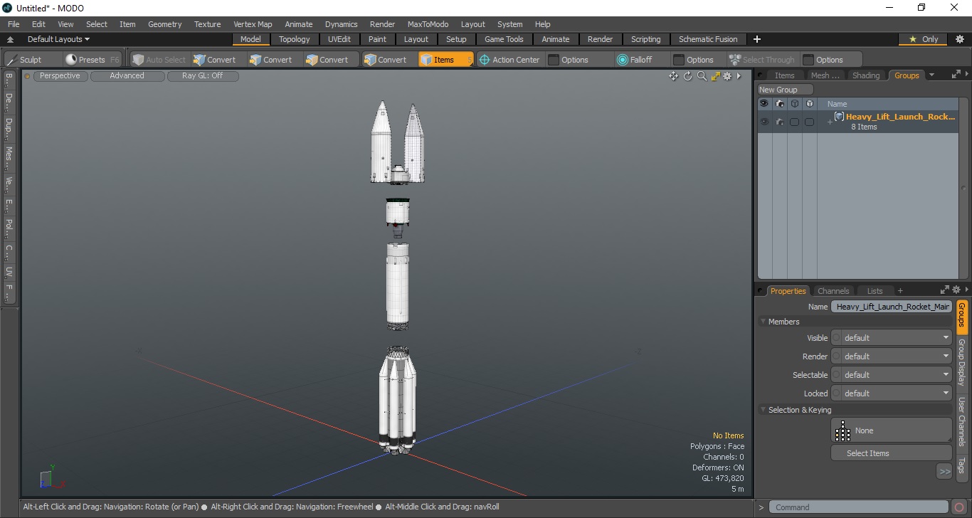 3D model Heavy Lift Launch Rocket Main Parts