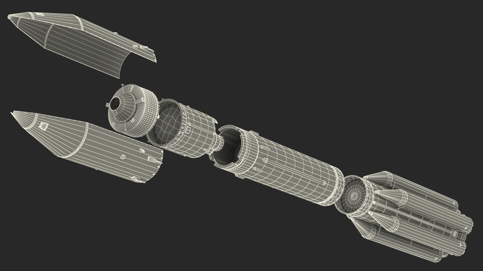 3D model Heavy Lift Launch Rocket Main Parts