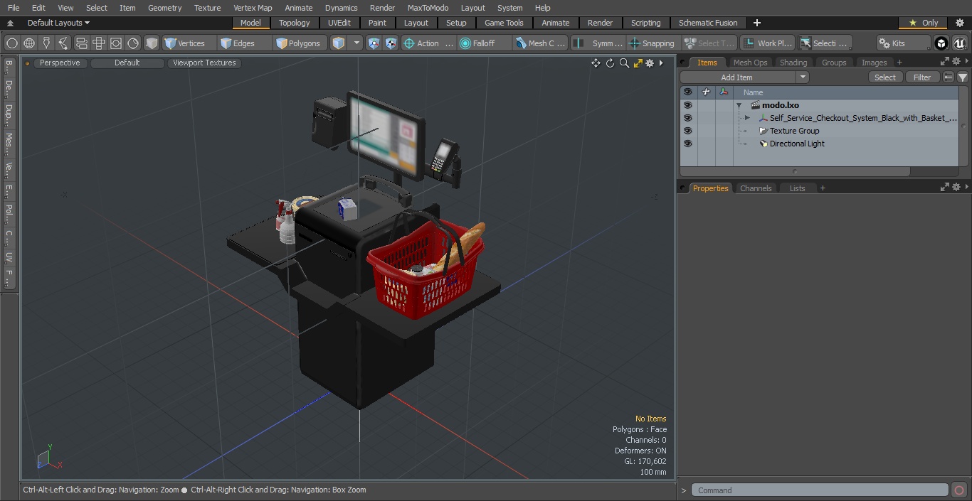 3D Self Service Checkout System Black with Basket And Goods