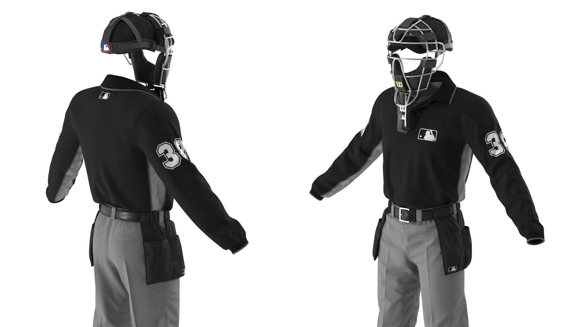 Uniform for Baseball Umpire with Mask 3D