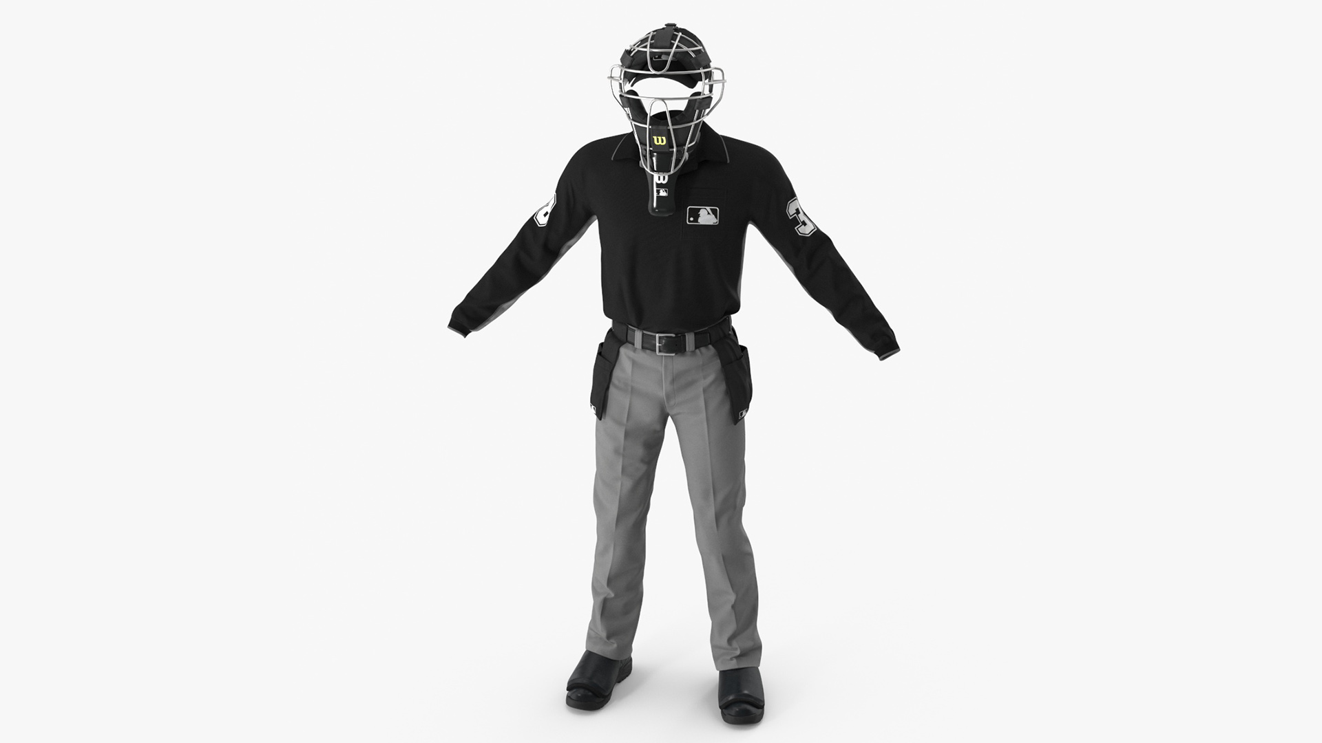 Uniform for Baseball Umpire with Mask 3D