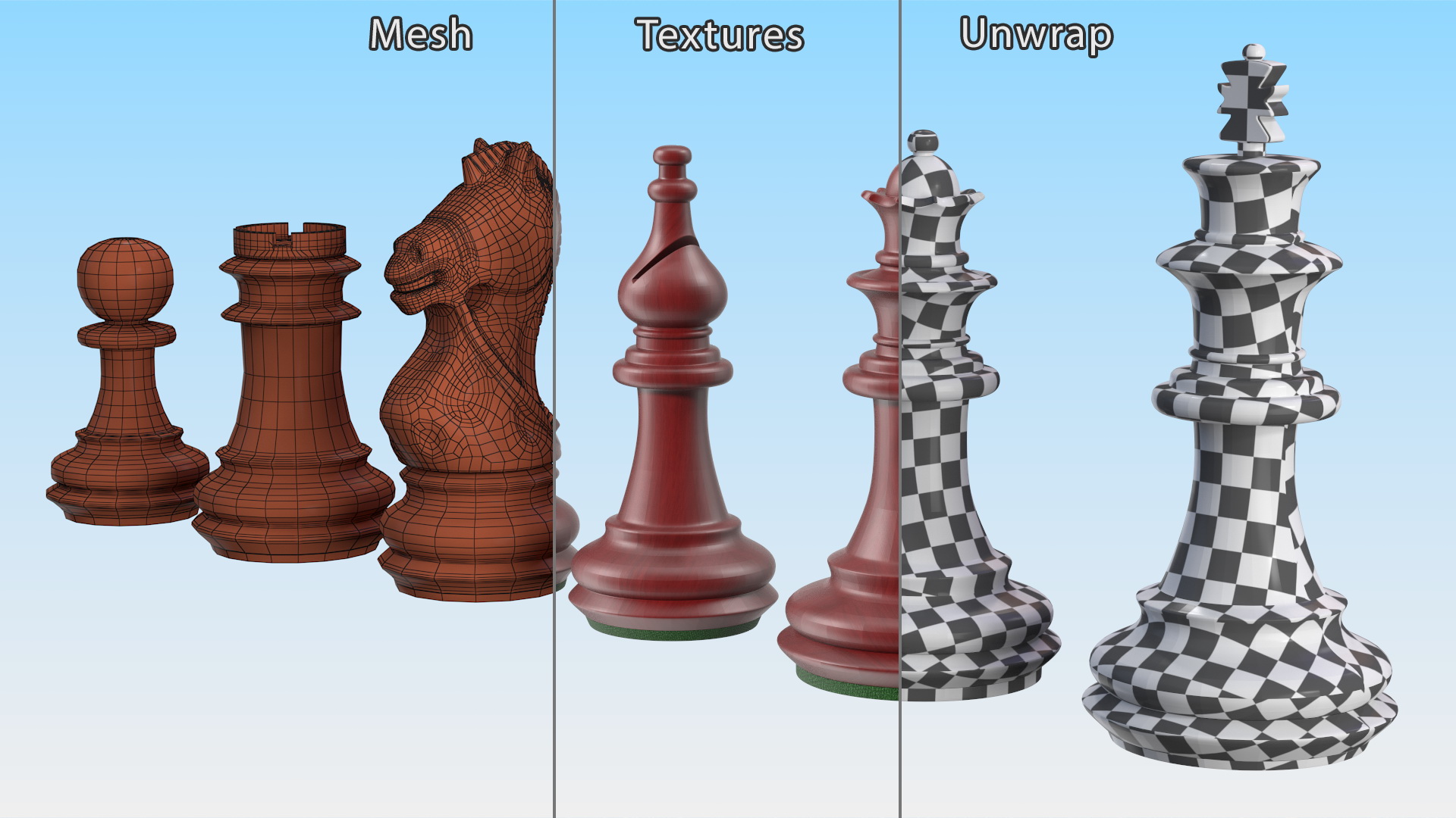 3D Red Chess Figures Set