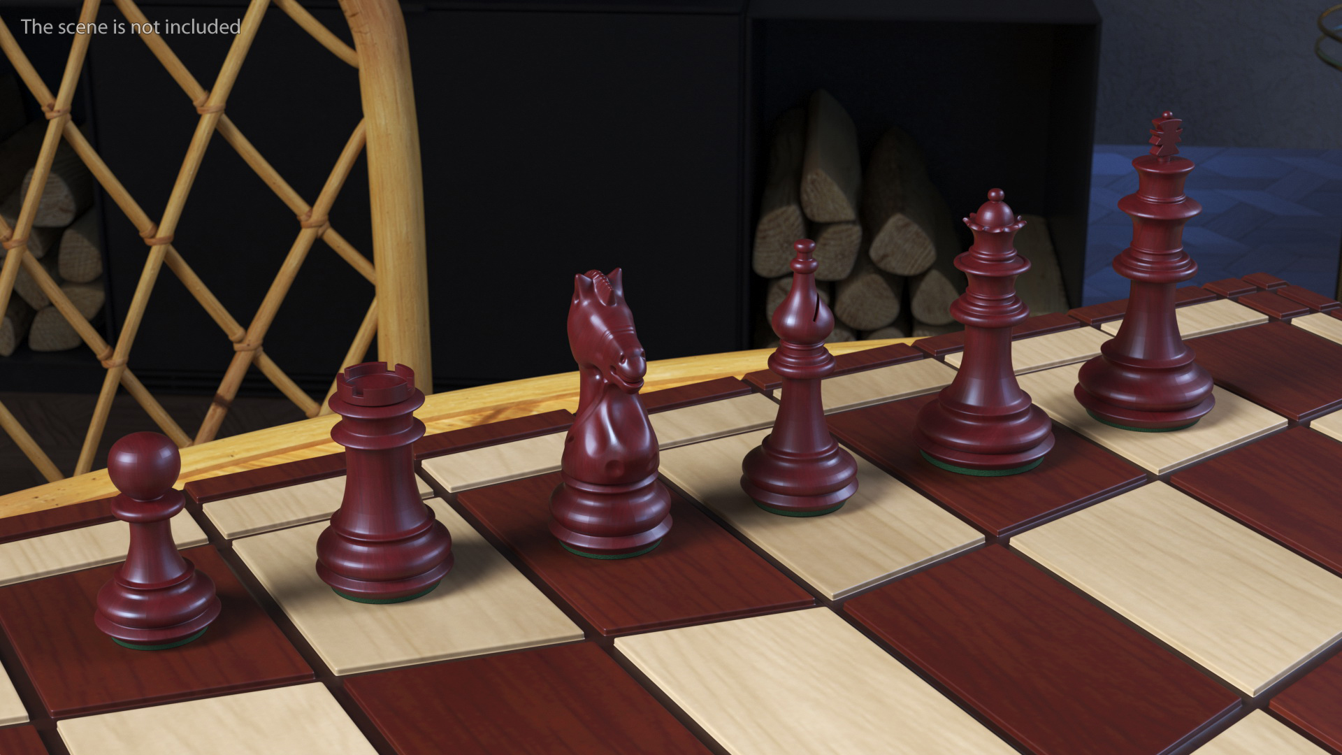 3D Red Chess Figures Set