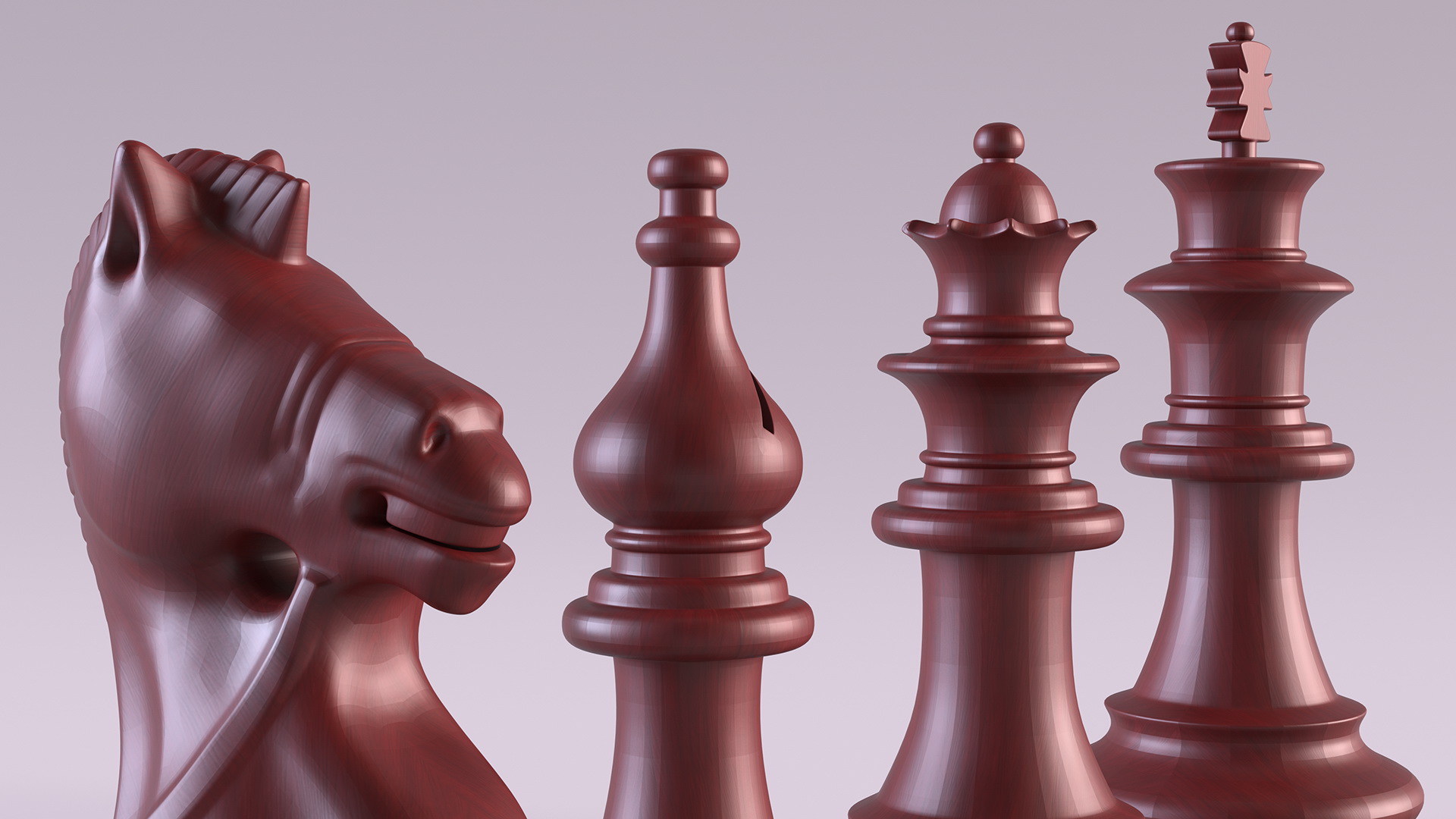 3D Red Chess Figures Set