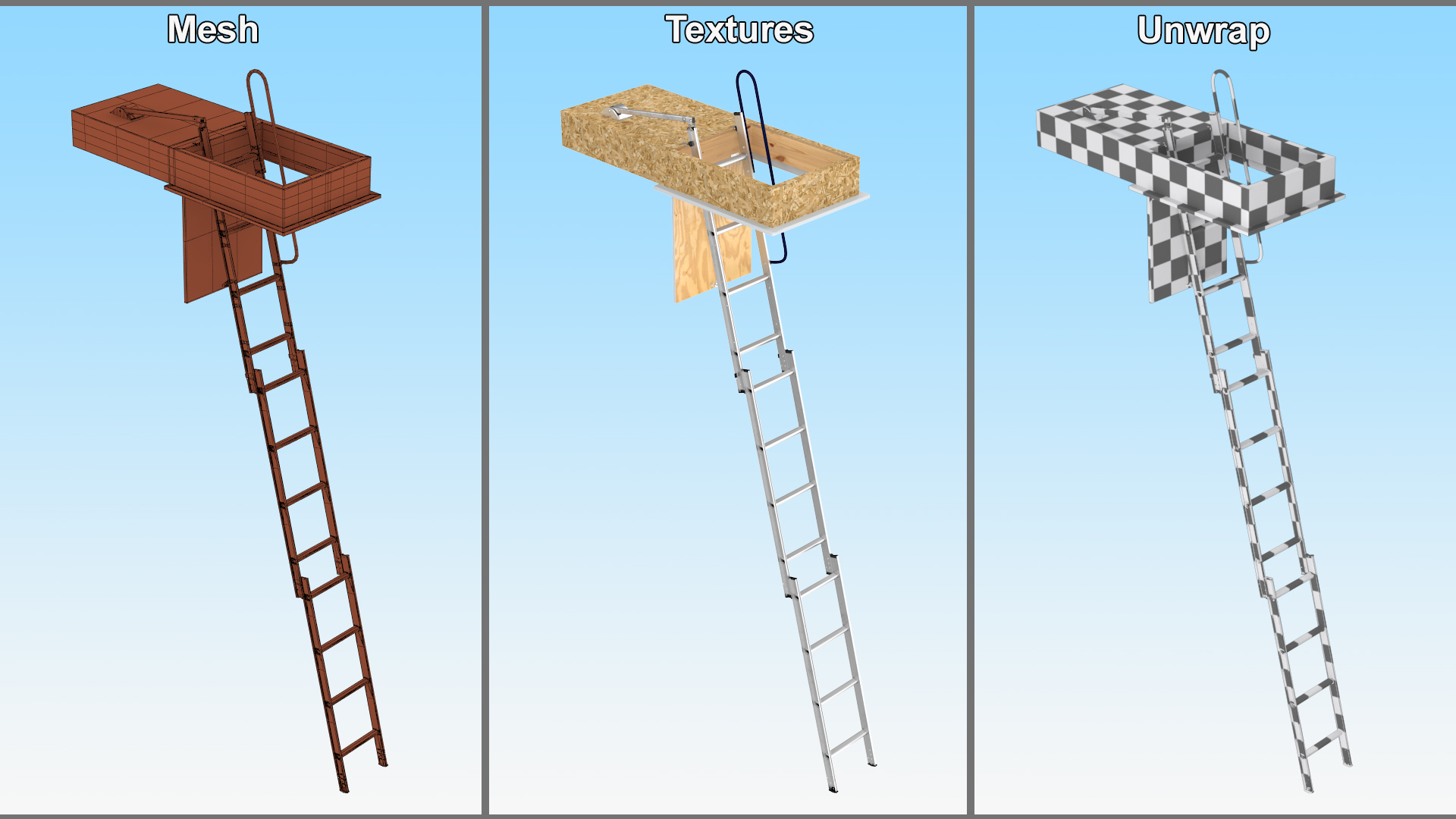 3D model Metal Attic Ladder Rigged