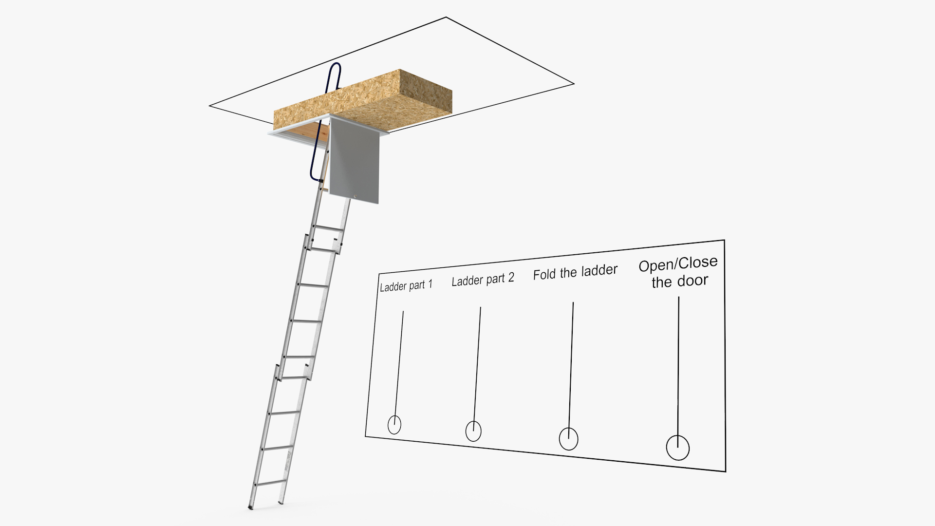 3D model Metal Attic Ladder Rigged