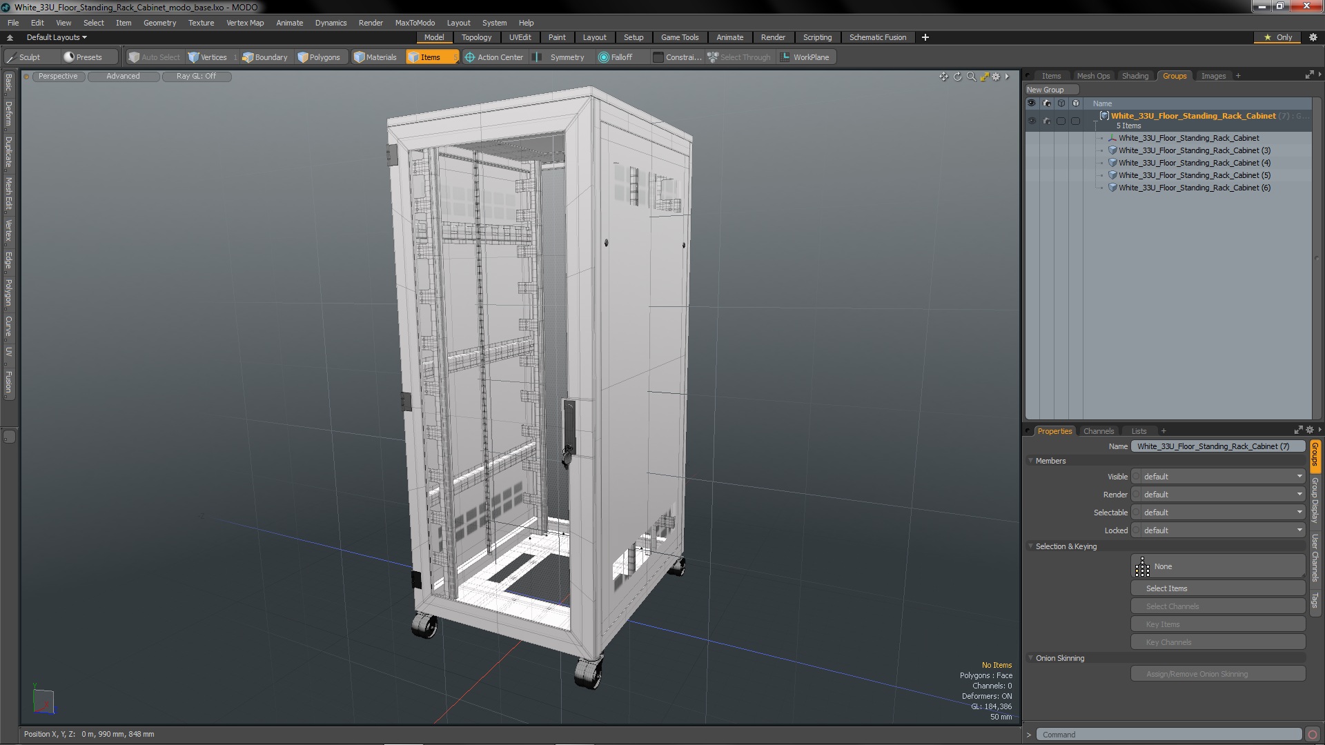 White 33U Floor Standing Rack Cabinet 3D