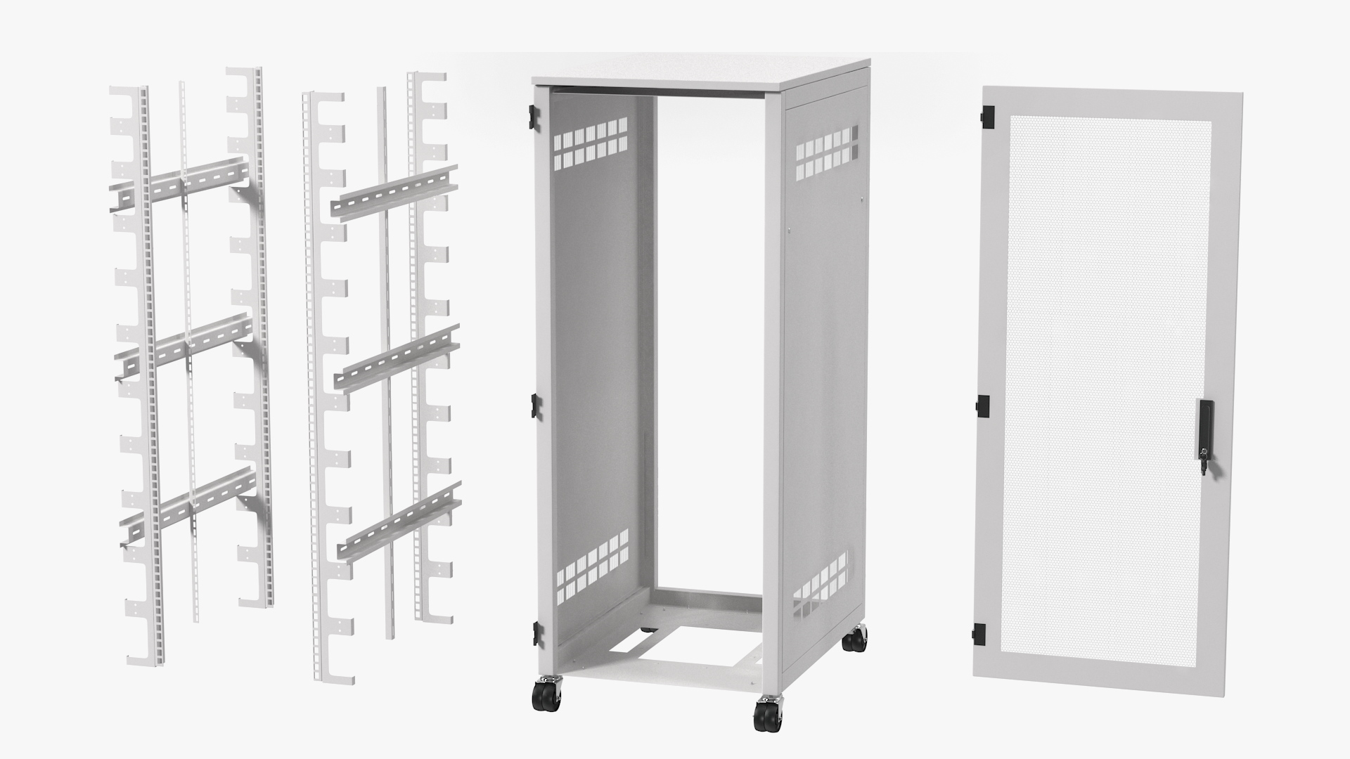 White 33U Floor Standing Rack Cabinet 3D