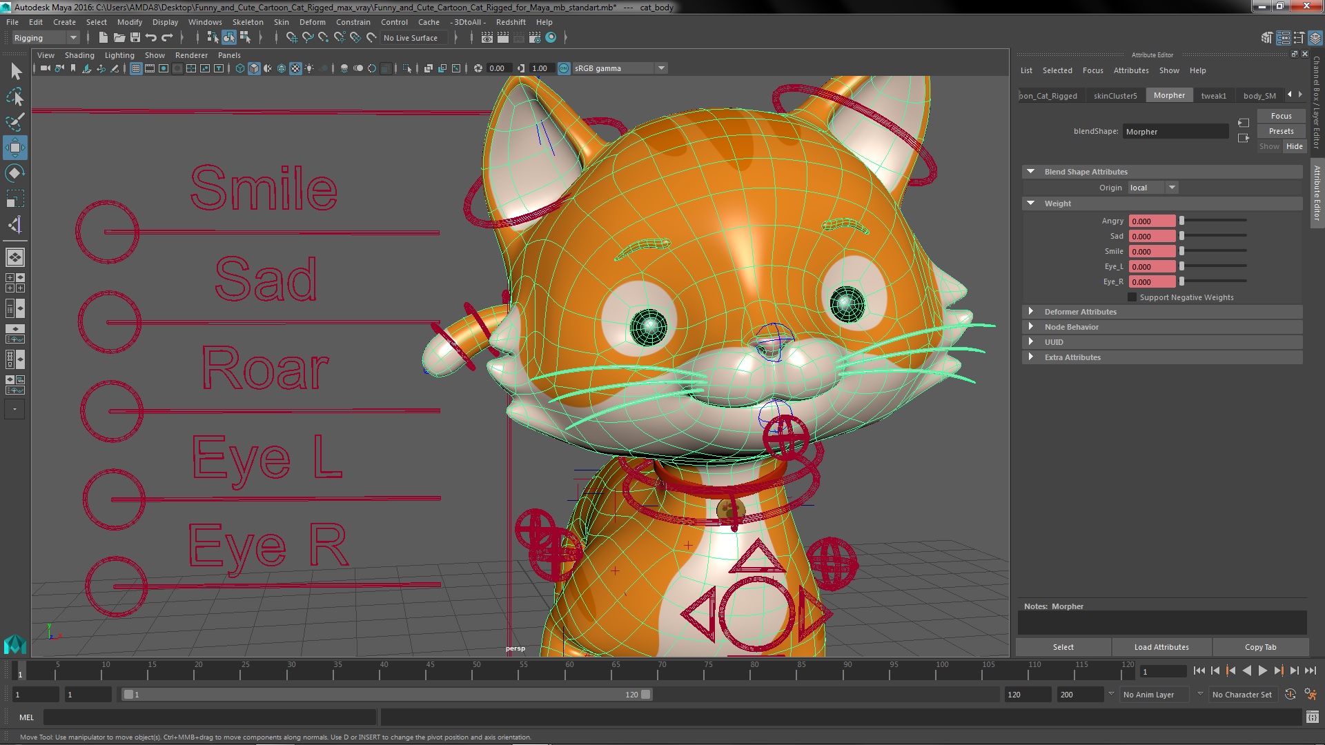 Funny and Cute Cartoon Cat Rigged for Maya 3D