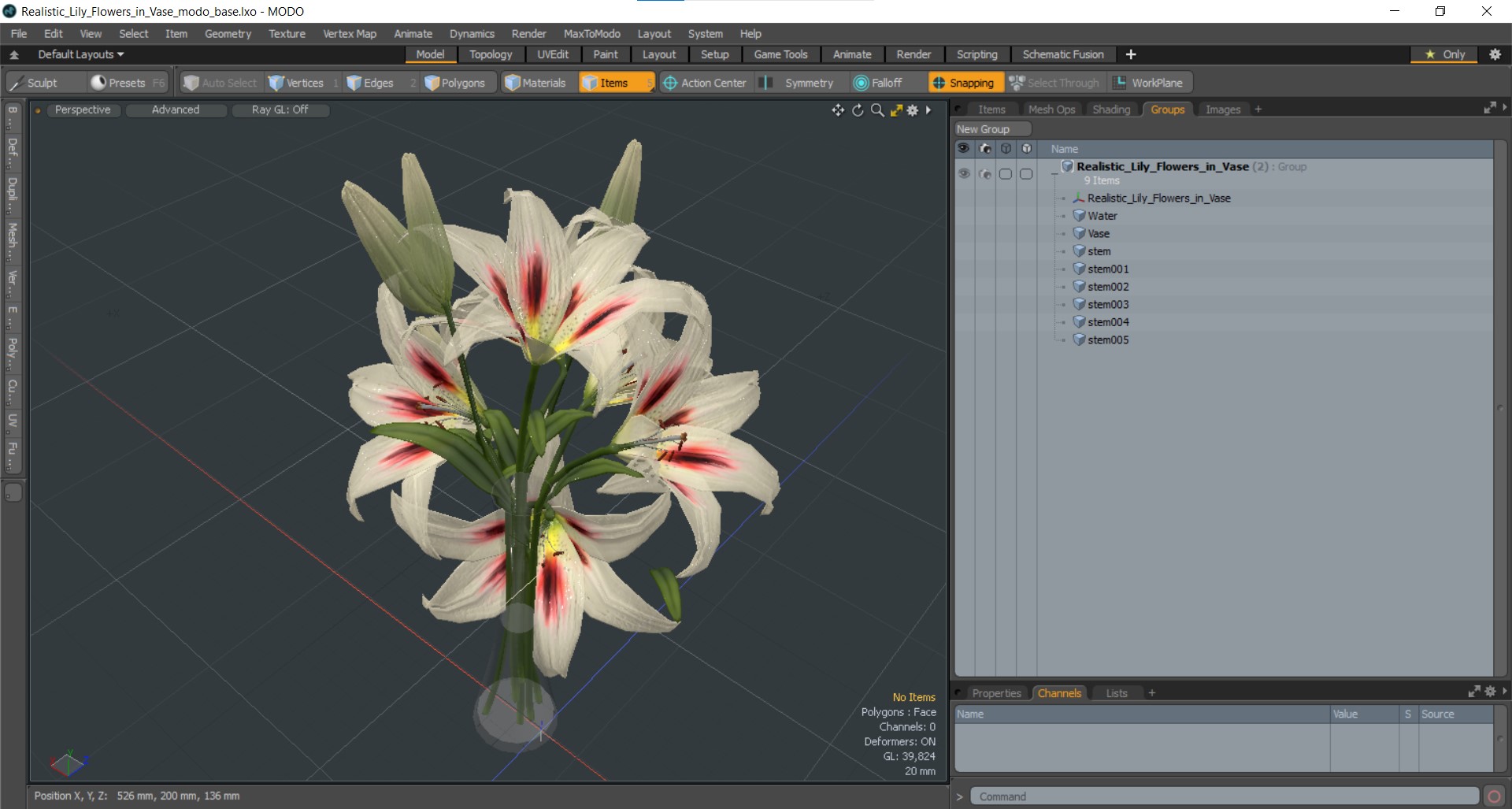 3D model Realistic Lily Flowers in Vase