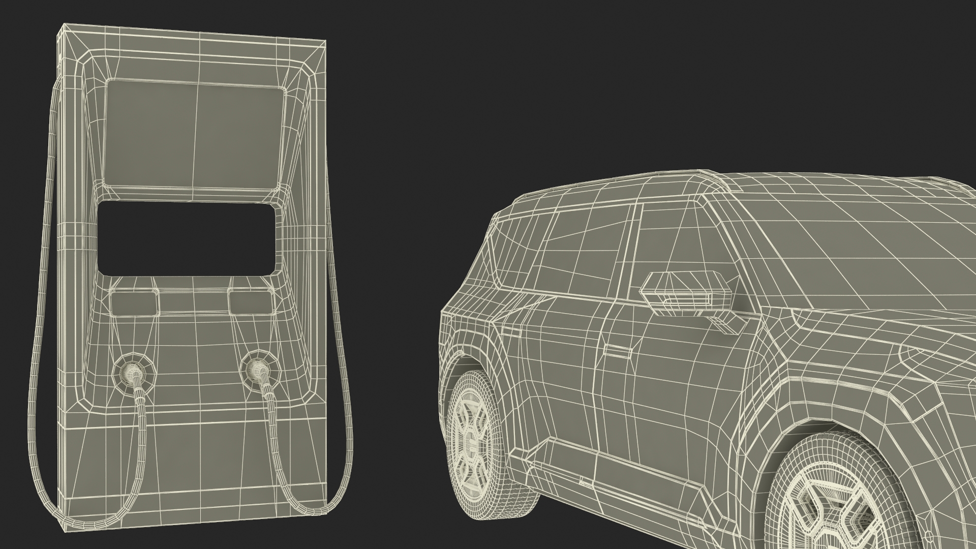 3D model Electric Car Charging Station and KIA EV9 SUV