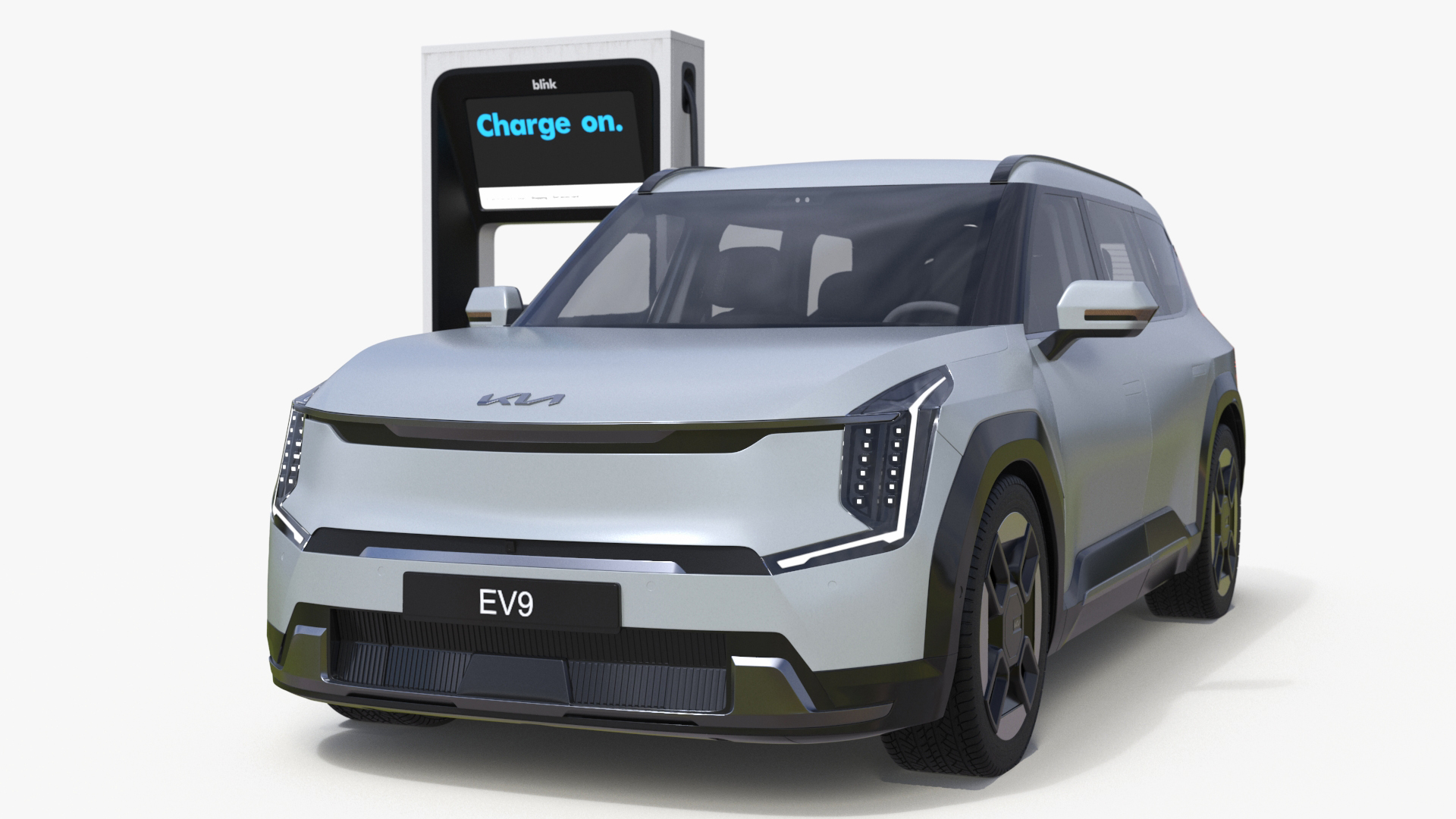 3D model Electric Car Charging Station and KIA EV9 SUV