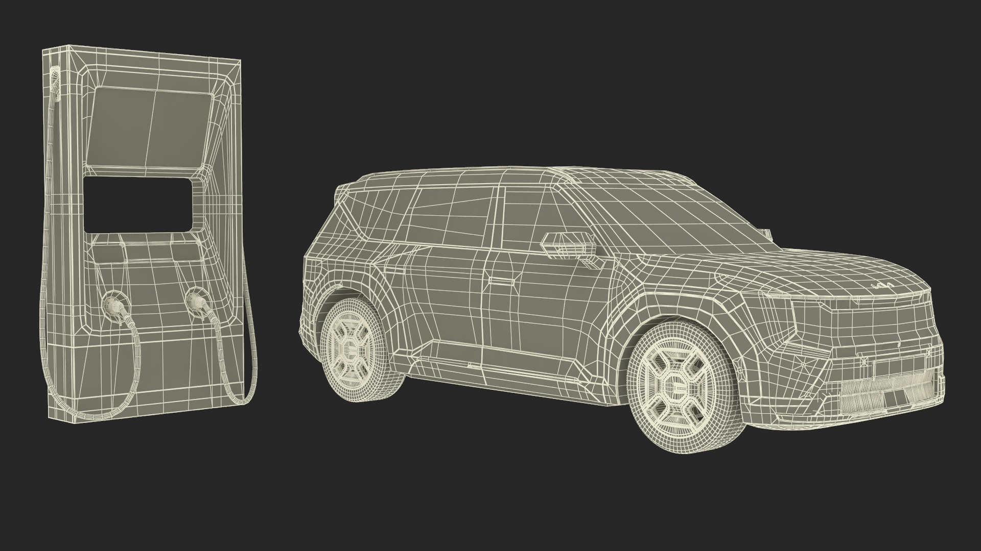 3D model Electric Car Charging Station and KIA EV9 SUV