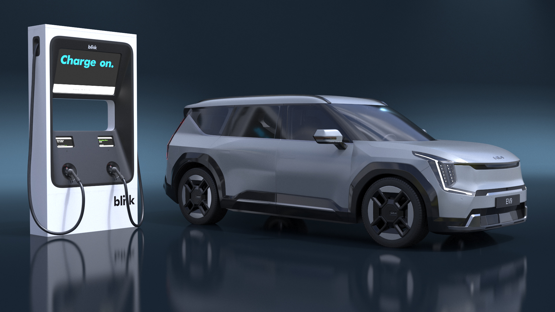 3D model Electric Car Charging Station and KIA EV9 SUV